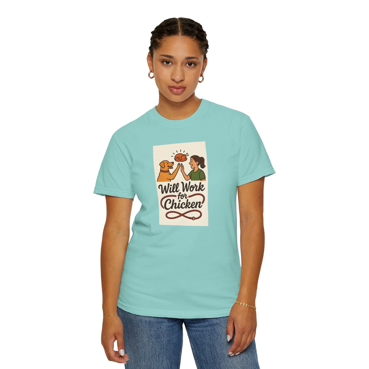 Will Work for Chicken Unisex T-Shirt | Pet Lover Gift, Funny Dog Tee, Casual Wear, Unique Animal Lover Apparel, Gift for Dog Parents