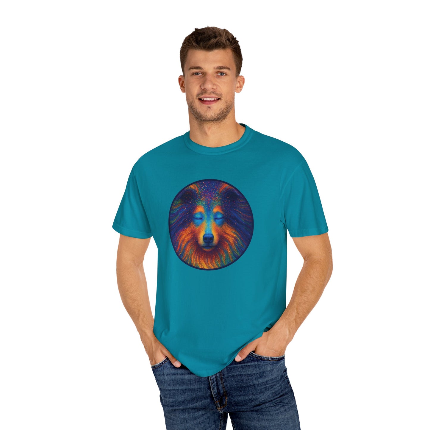 Vibrant Art T-Shirt, Psychedelic Collie Shirt, Unisex Tee, Unique Graphic Tee, Bohemian Style T-Shirt, Nature Lover Gift