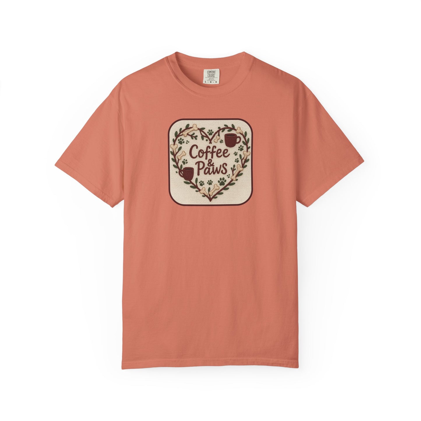 Coffee Paws Unisex Garment-Dyed T-shirt, Cute Coffee Lover Tee, Gift for Dog Owners, Nature-Inspired Shirt, Cozy Casual Wear