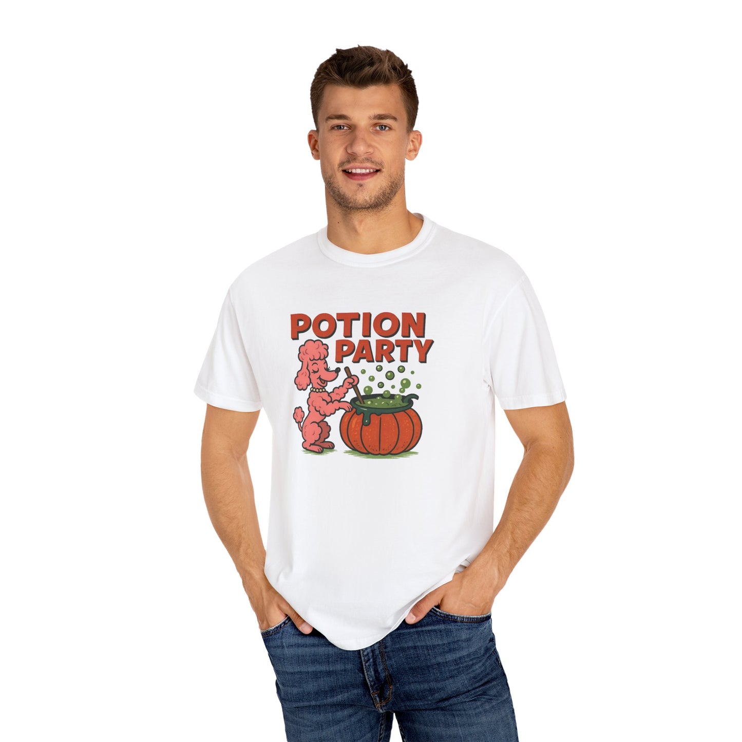Potion Party Unisex Garment-Dyed T-Shirt | Fun Dog Design, Halloween Tee, Gift for Pet Lovers, Party Shirt, Cute Fall Top