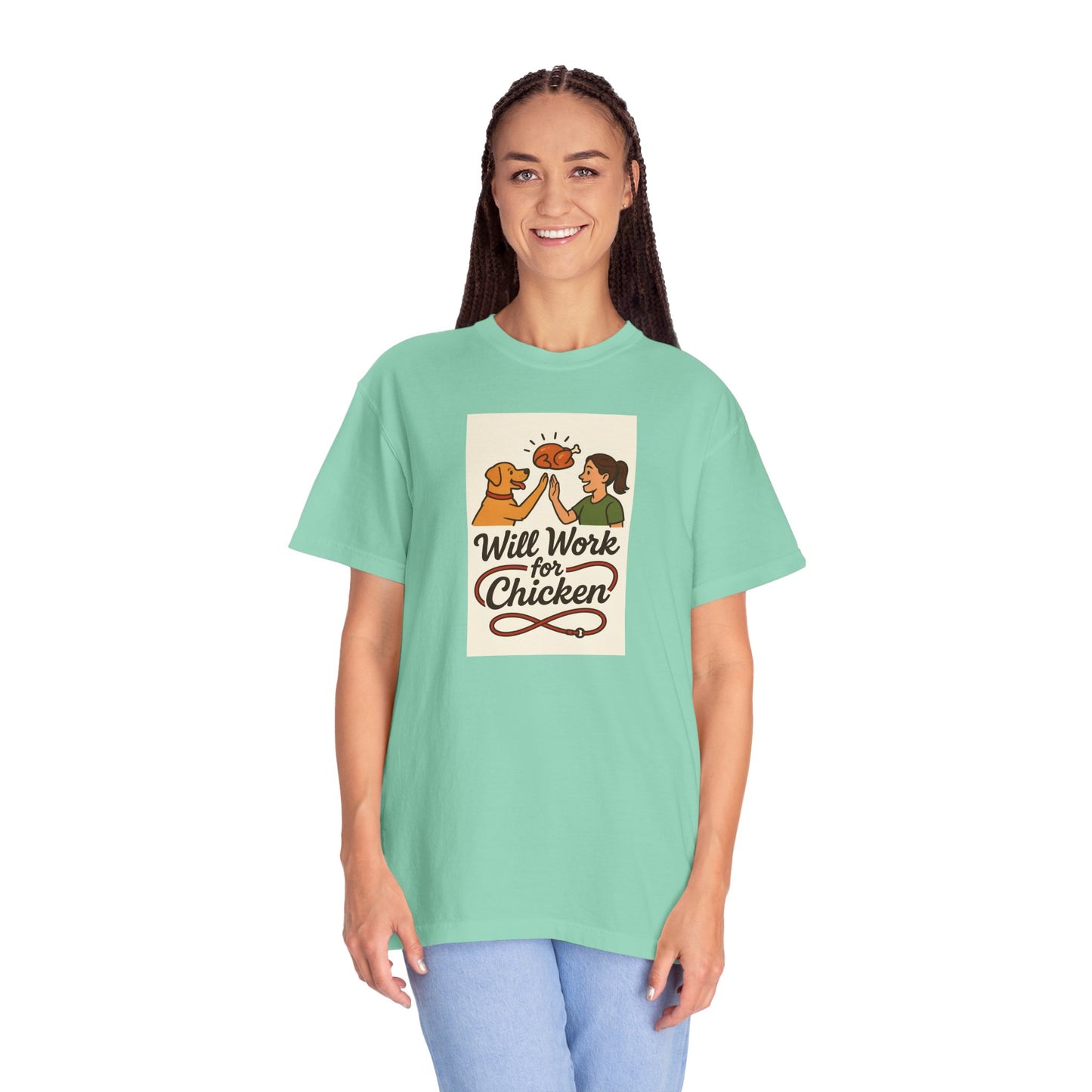 Will Work for Chicken Unisex T-Shirt | Pet Lover Gift, Funny Dog Tee, Casual Wear, Unique Animal Lover Apparel, Gift for Dog Parents