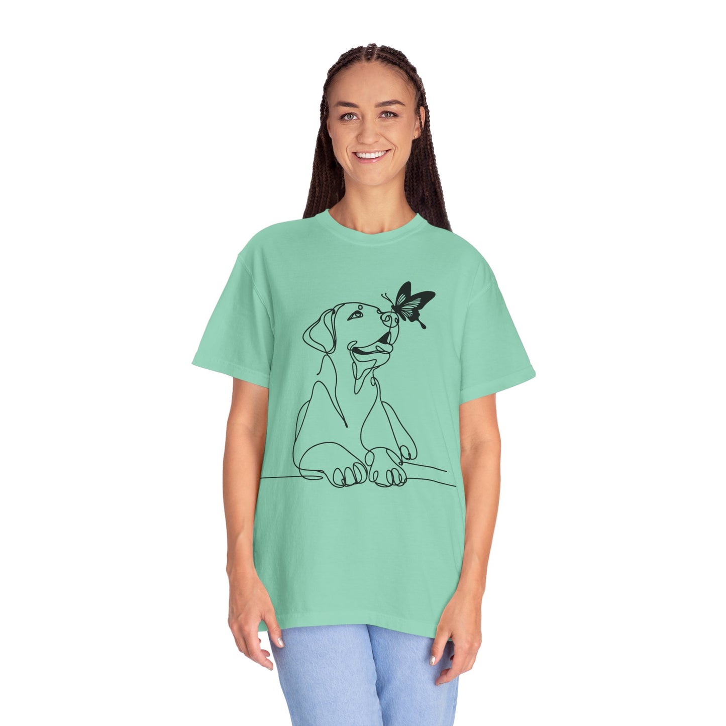 Adorable Dog and Butterfly T-Shirt, Cute Pet Tee, Dog Lover Gift, Casual Wear, Animal Lover Apparel, Birthday Gift for Dog Owners