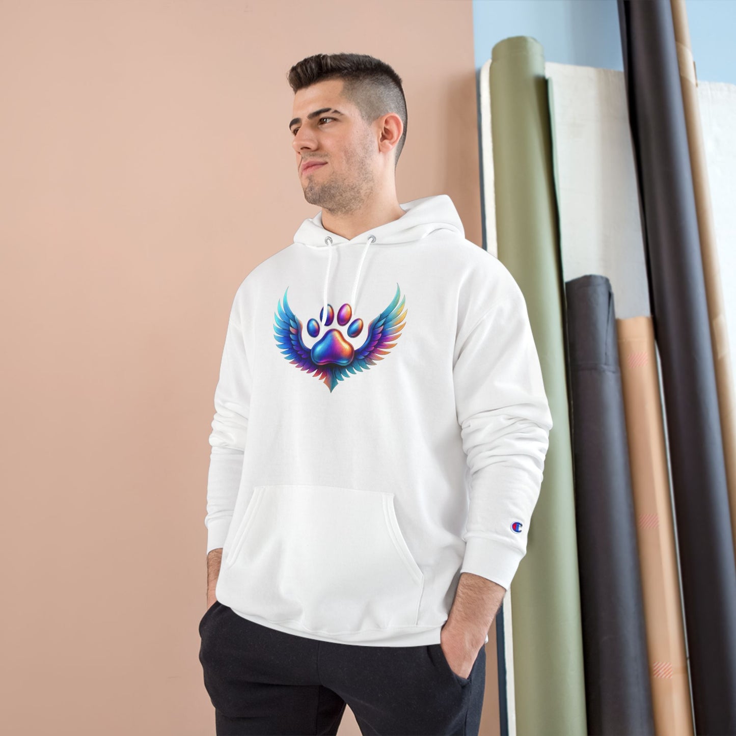 Colorful Paw Print Champion Hoodie, Pet Lover Gift, Animal Rescue Support, Cozy Casual Sweatshirt, Unique Animal Design