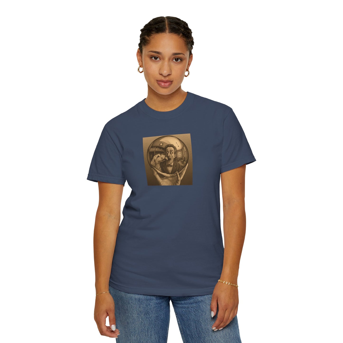 MC Escher and His Dog Unisex Garment-Dyed T-shirt - Retro Design for Creative Souls