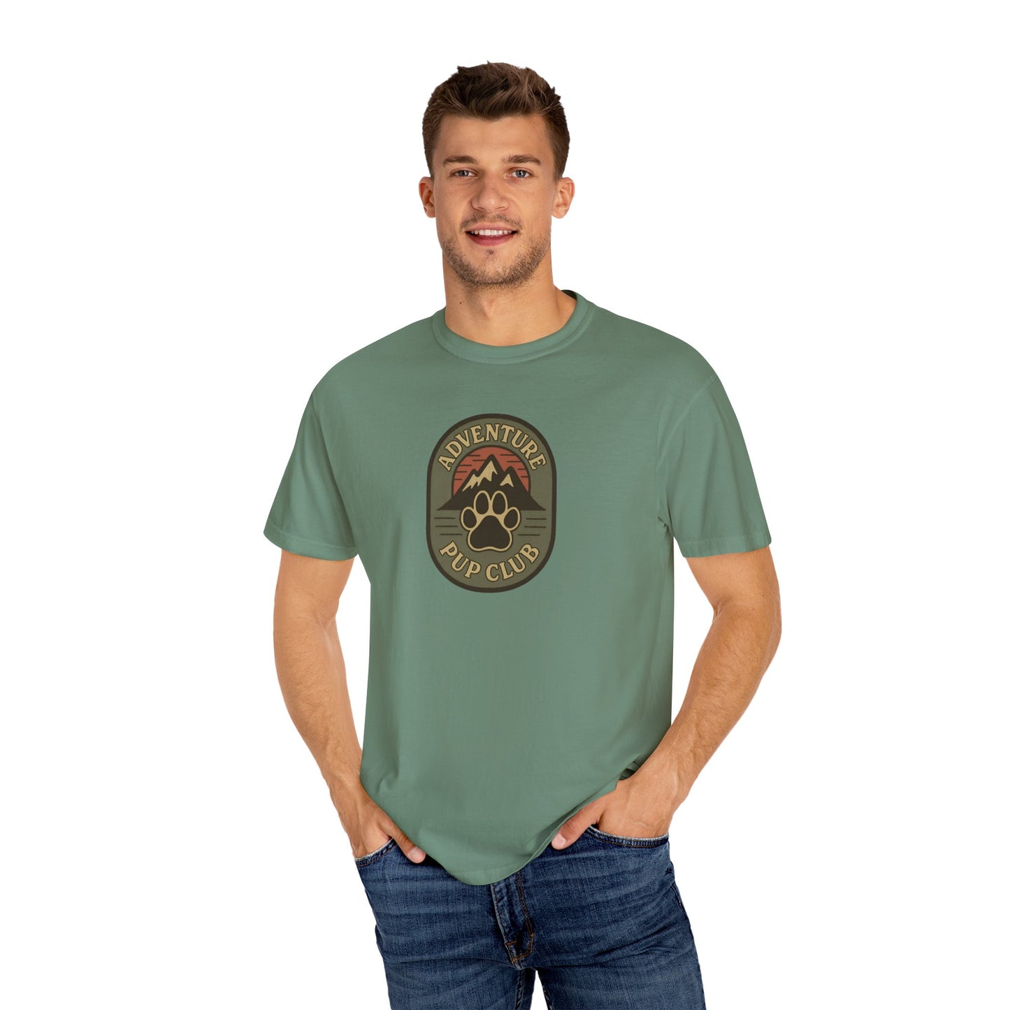 Adventure Pup Club Unisex Garment-Dyed T-Shirt, Dog Lover Gift, Outdoor Adventure Apparel, Pet Club Tee, Nature Lover Shirt
