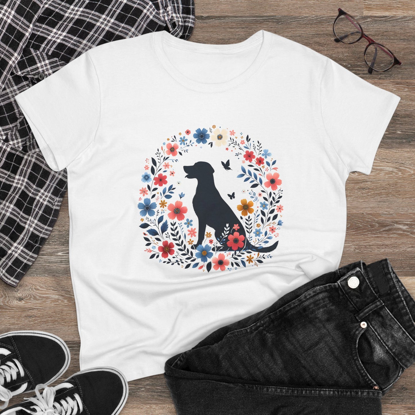 Floral Dog Lover Tee, Cute Pet Shirt, Women’s Casual Cotton Tee, Gift for Dog Moms, Summer Style T-Shirt, Animal Lover Apparel