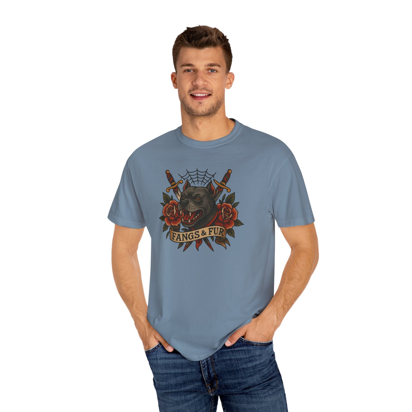 Fangs & Fur Unisex T-Shirt, Gothic Tee, Halloween Apparel, Alternative Fashion, Cat & Rose Design, Graphic T-Shirt