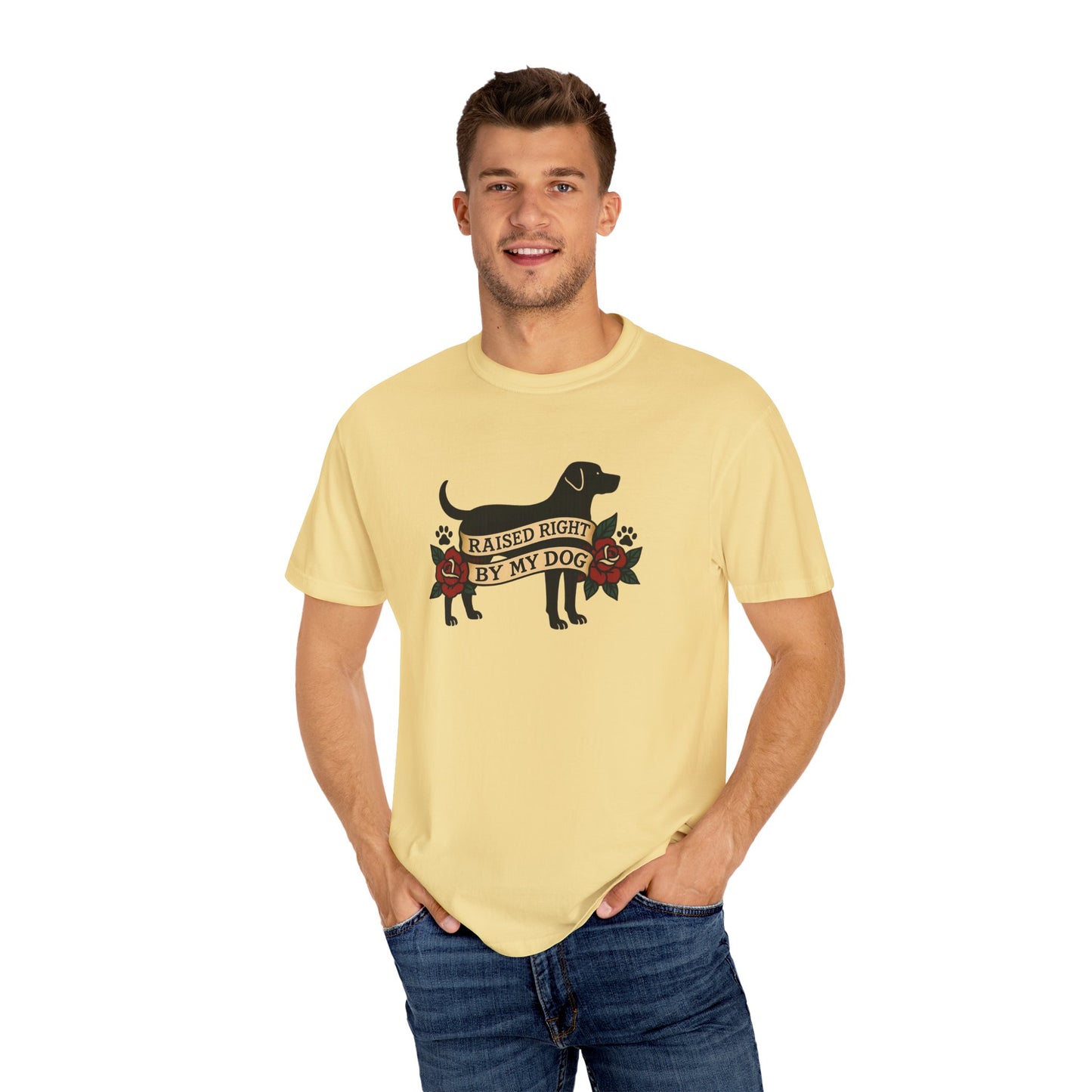 Raised Right by My Dog Tee, Unisex Pet-Themed Apparel, Gift for Dog Owners, Cute Canine Shirt