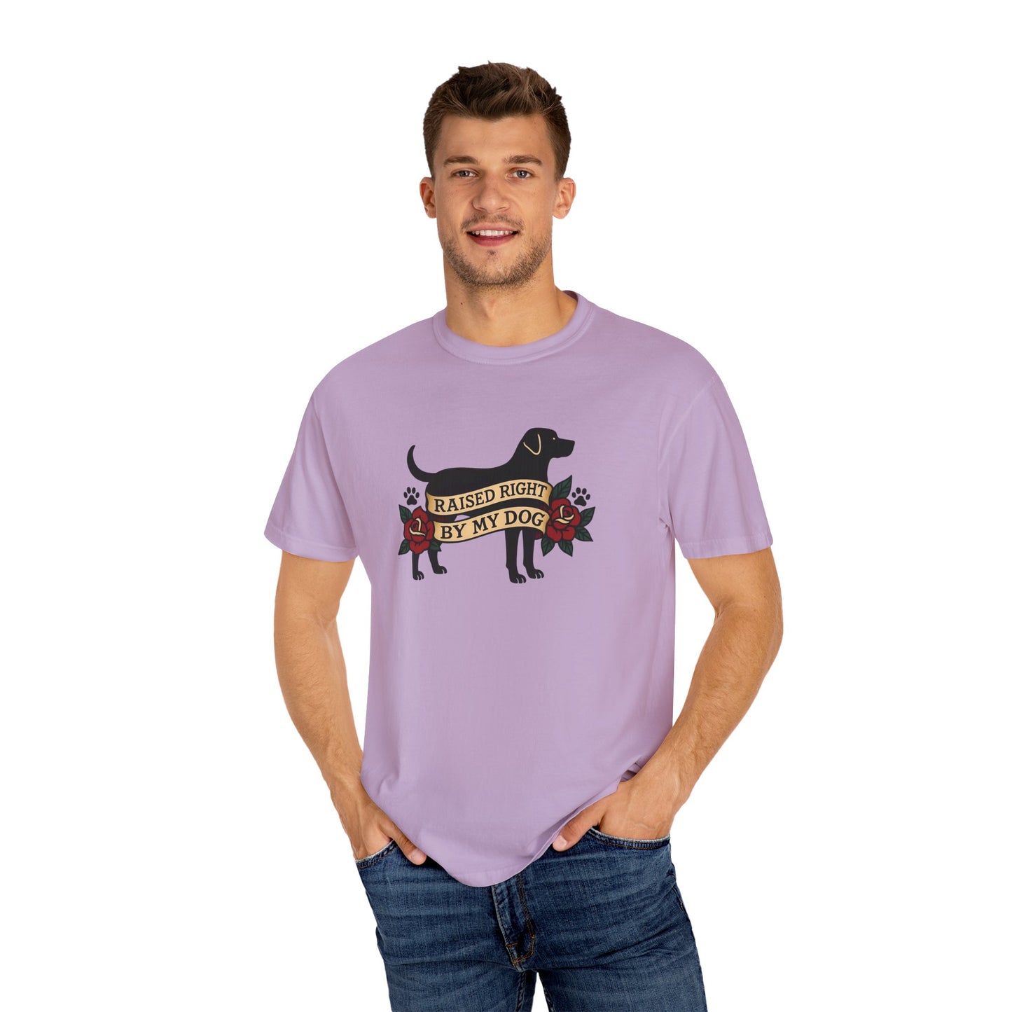 Raised Right by My Dog Tee, Unisex Pet-Themed Apparel, Gift for Dog Owners, Cute Canine Shirt