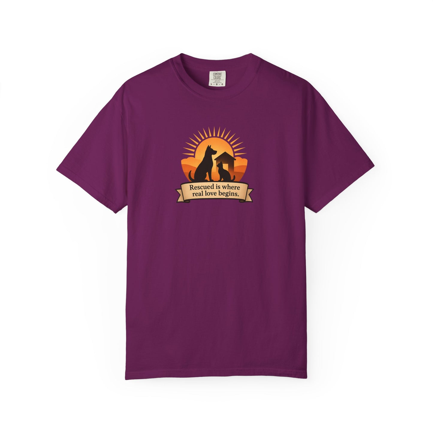 Rescued Is Where Real Love Begins Unisex Garment-Dyed T-Shirt - Perfect for Outdoor Lovers, Hiking, Gifts, Nature Enthusiasts, Casual Wear