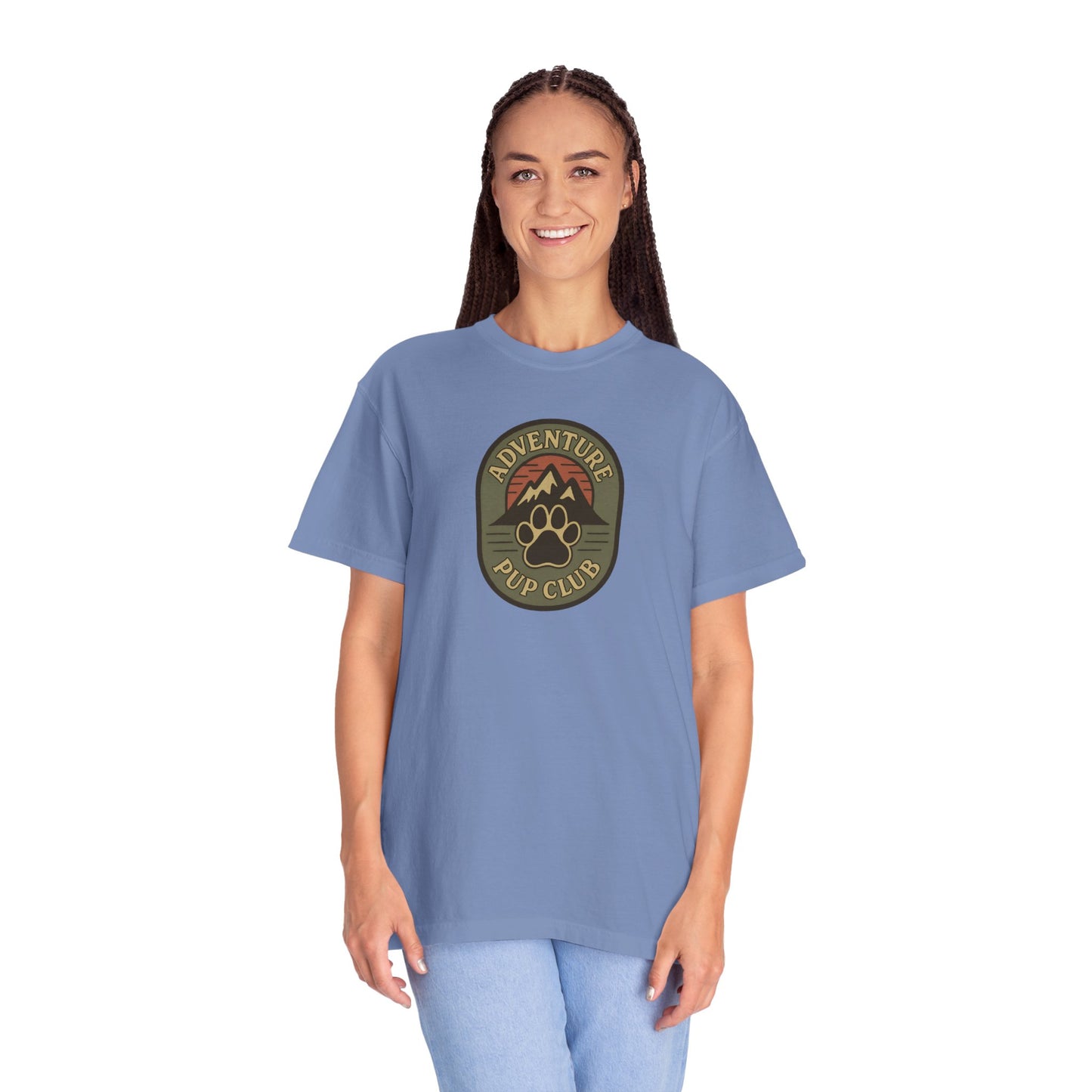 Adventure Pup Club Unisex Garment-Dyed T-Shirt, Dog Lover Gift, Outdoor Adventure Apparel, Pet Club Tee, Nature Lover Shirt