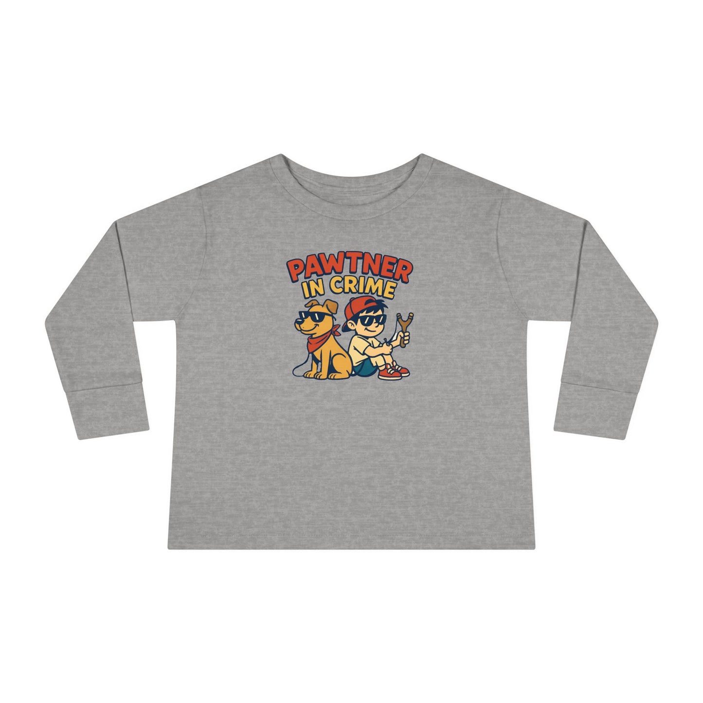 Cute Toddler Long Sleeve Tee with 'Pawtner in Crime' Design, Funny Kids Shirt, Pet Lover Gift, Toddler Birthday Outfit, Animal Theme Tee