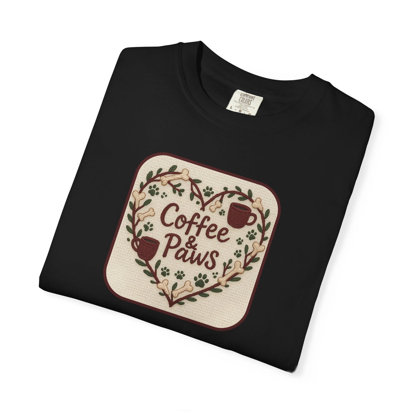 Coffee Paws Unisex Garment-Dyed T-shirt, Cute Coffee Lover Tee, Gift for Dog Owners, Nature-Inspired Shirt, Cozy Casual Wear