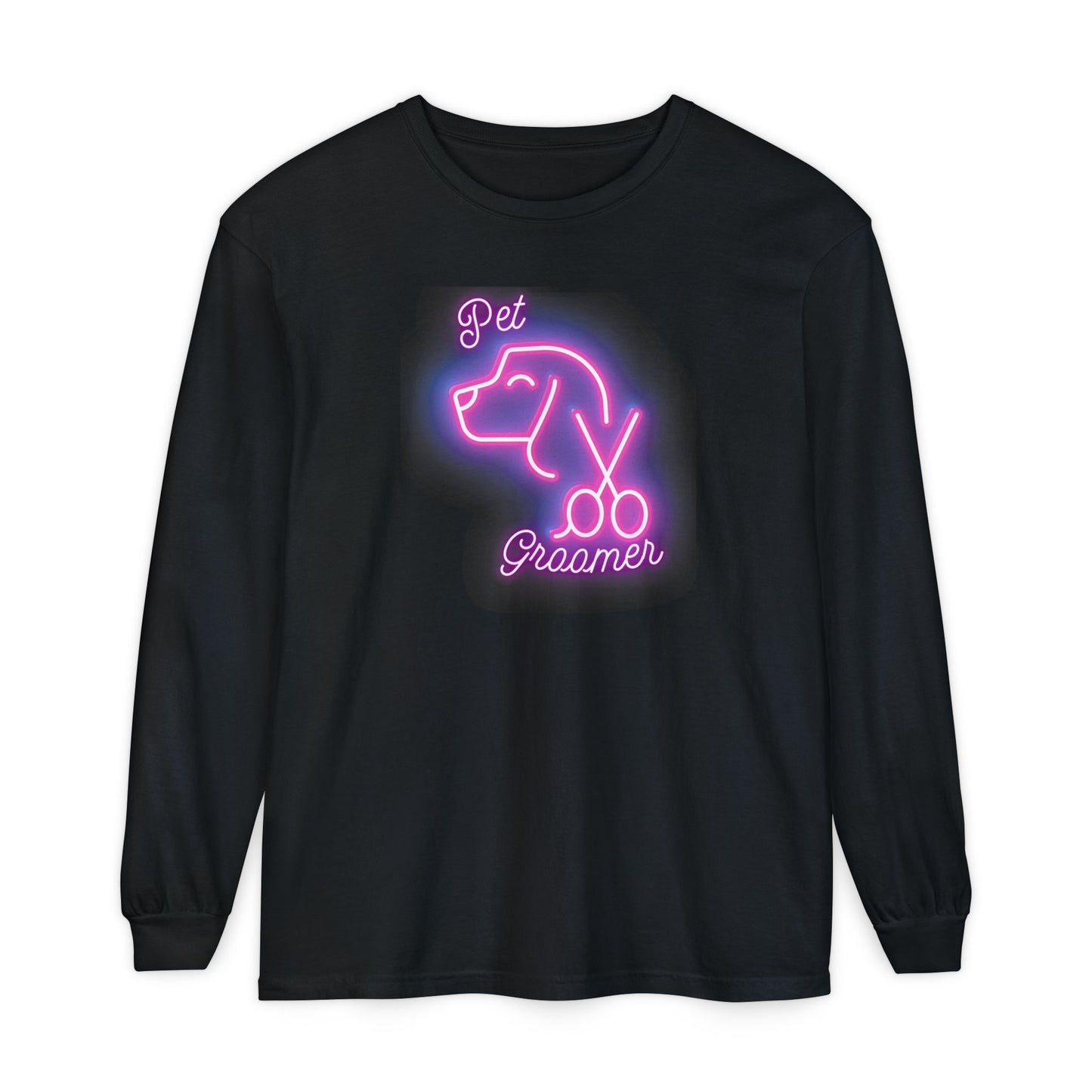 Pink Neon Pet Groomer Long Sleeve T-Shirt - Cute Neon Design for Animal Lovers