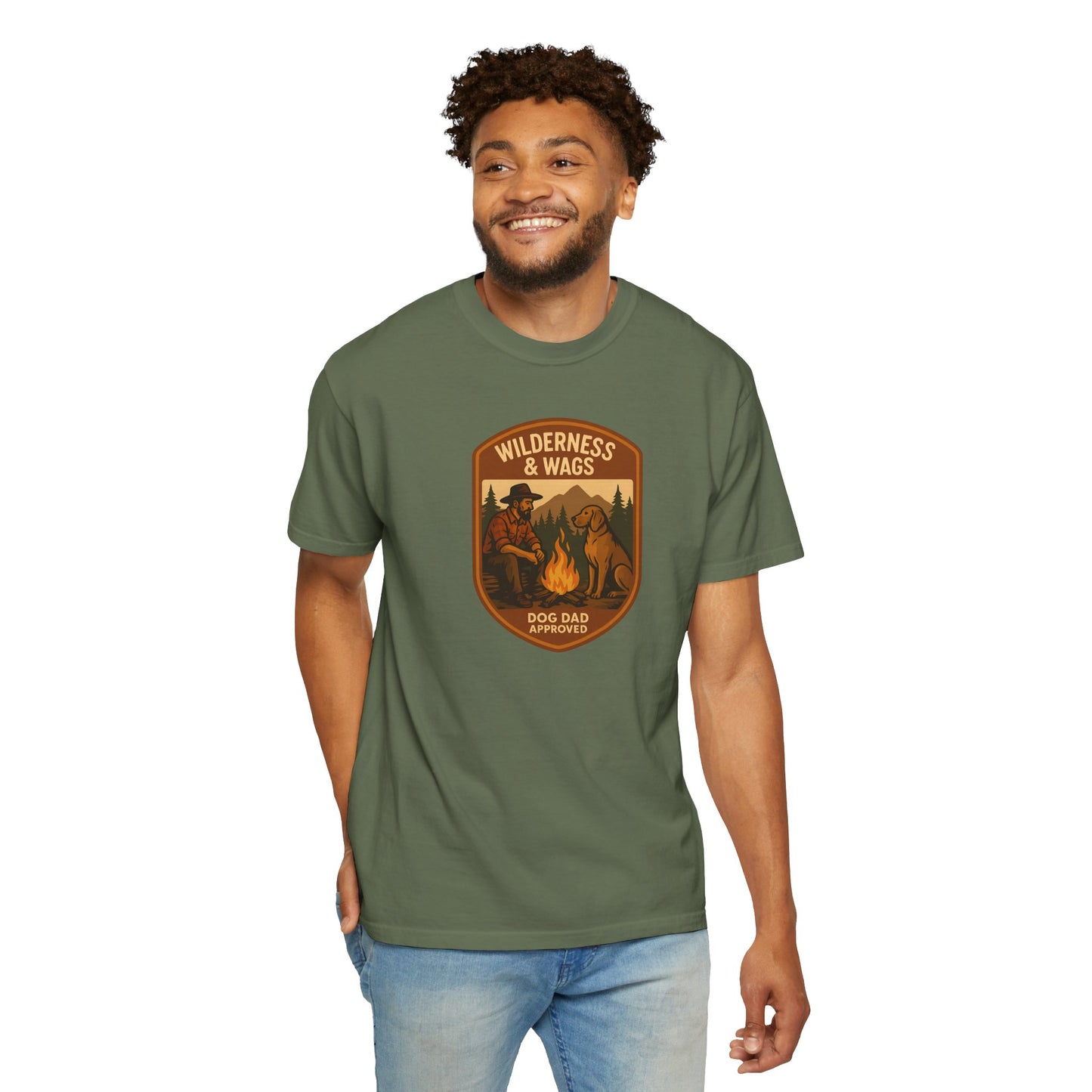 Wilderness & Wags Dog Dad Unisex T-Shirt, Dog Lover Gift, Camping Tee, Father’s Day Apparel, Nature-Inspired Shirt