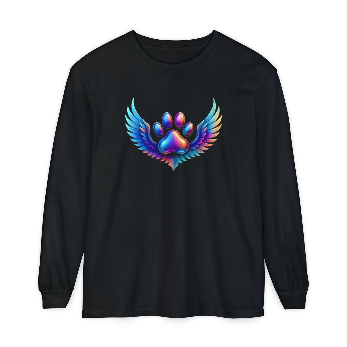 Colorful Paw Print Long Sleeve T-Shirt, Animal Lover Gift, Pet Memorial Tee, Winged Paw Shirt, Unisex Graphic Tee
