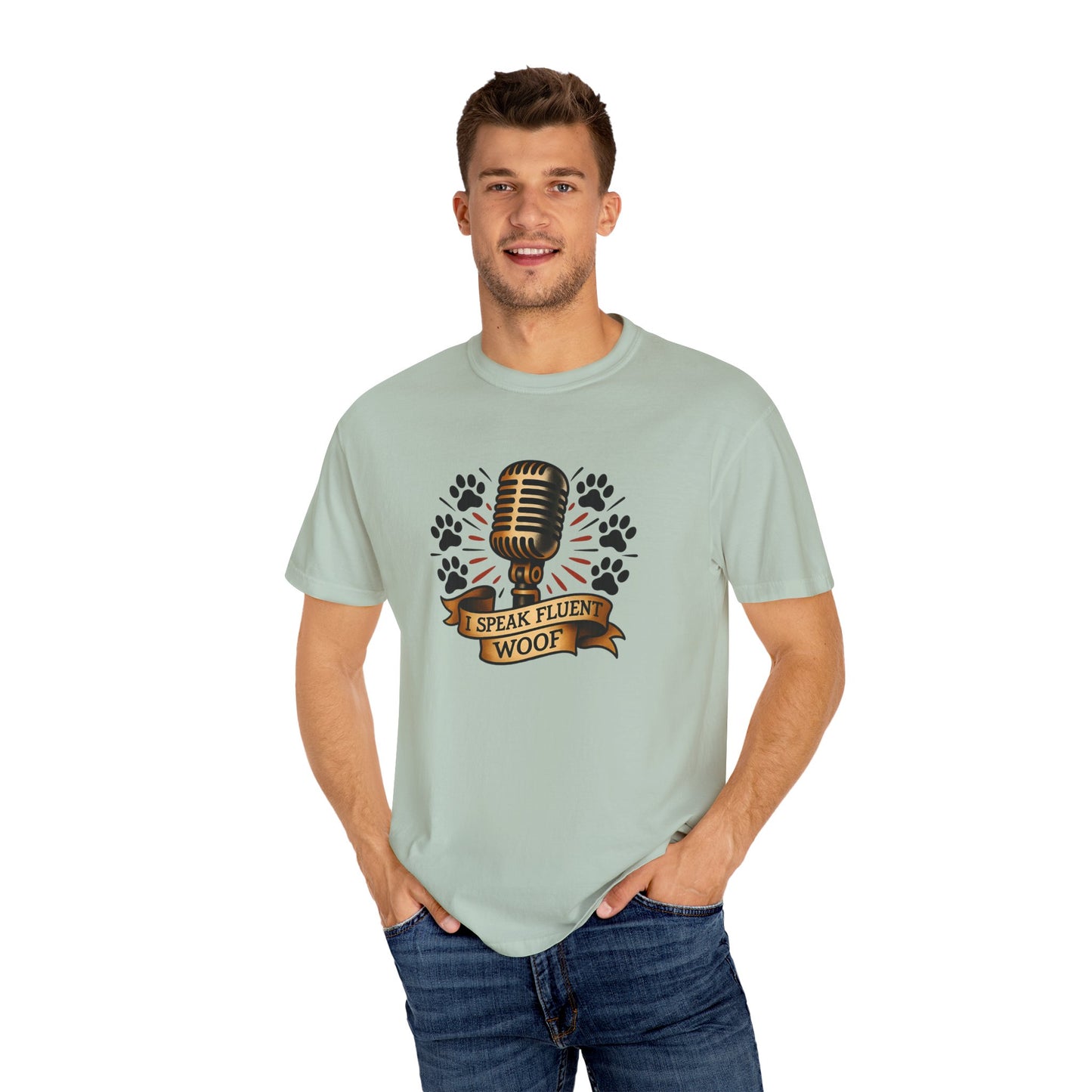 Fluent Woof T-Shirt - Funny Dog Lover Tee, Gift for Pet Owners, Casual Wear, Birthday Gift, Animal Lover Shirt