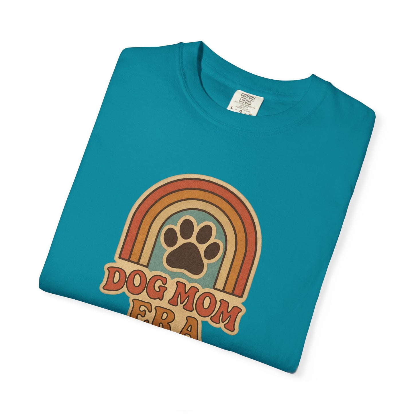Dog Mom Era T-Shirt, Unisex Garment-Dyed Tee, Pet Lover Apparel, Gift for Dog Moms, Casual Everyday Wear, Rainbow Design