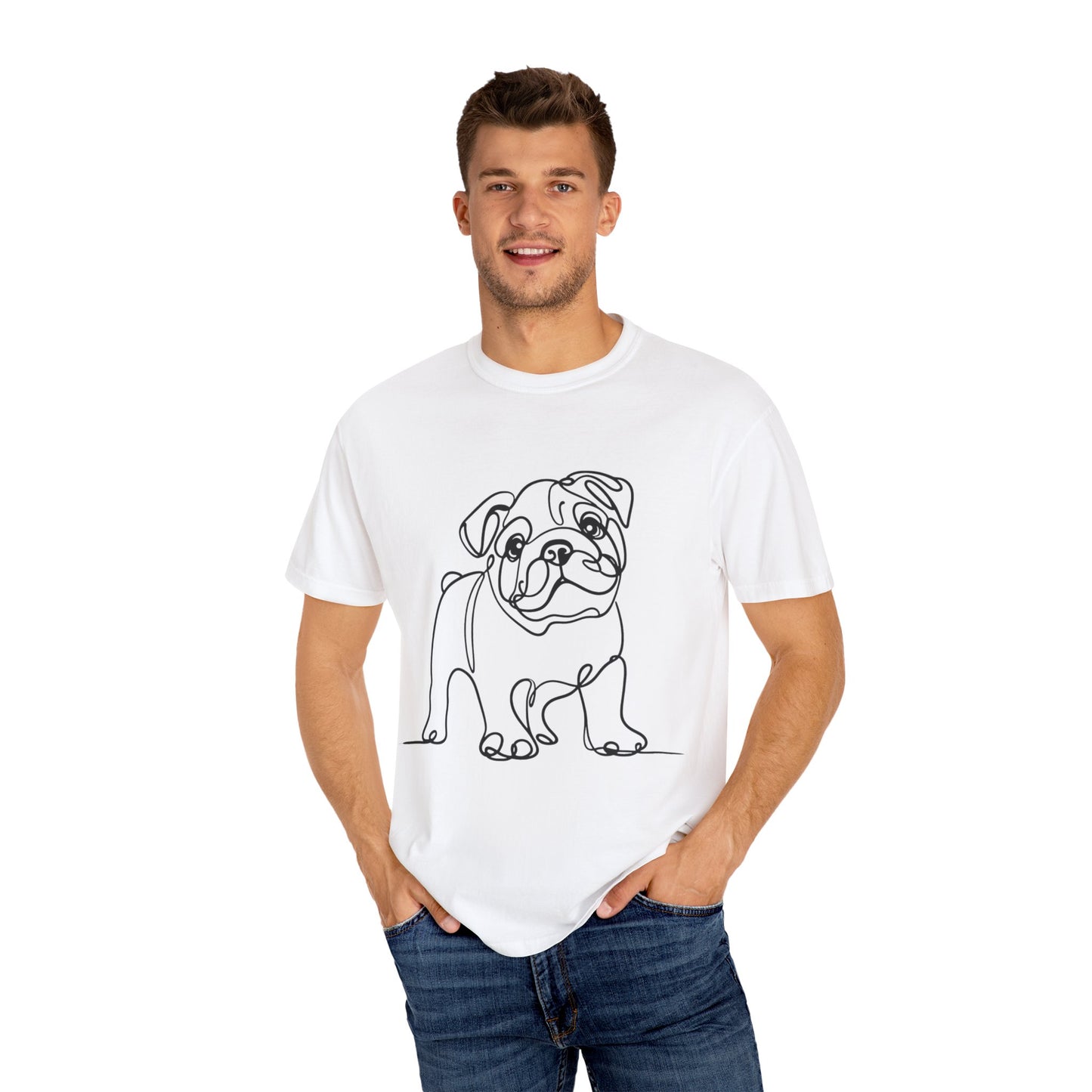 Unisex Garment-Dyed T-shirt with Minimalist Bulldog Design
