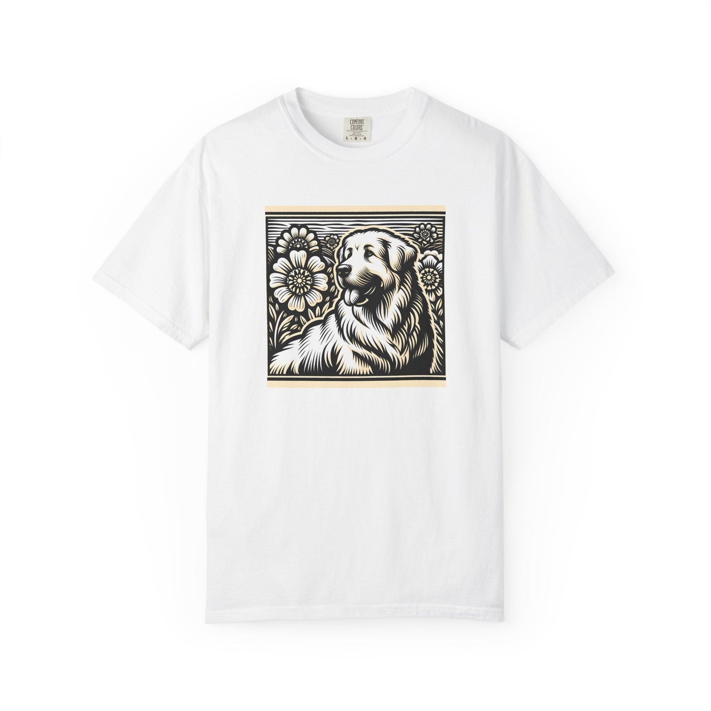 Great Pyrenees - Unisex Dog Lover T-Shirt - Garment-Dyed Vintage Floral Design