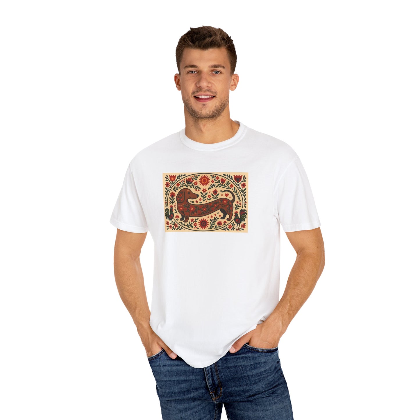 Artistic Garment-Dyed Unisex T-Shirt - Handcrafted Floral Design