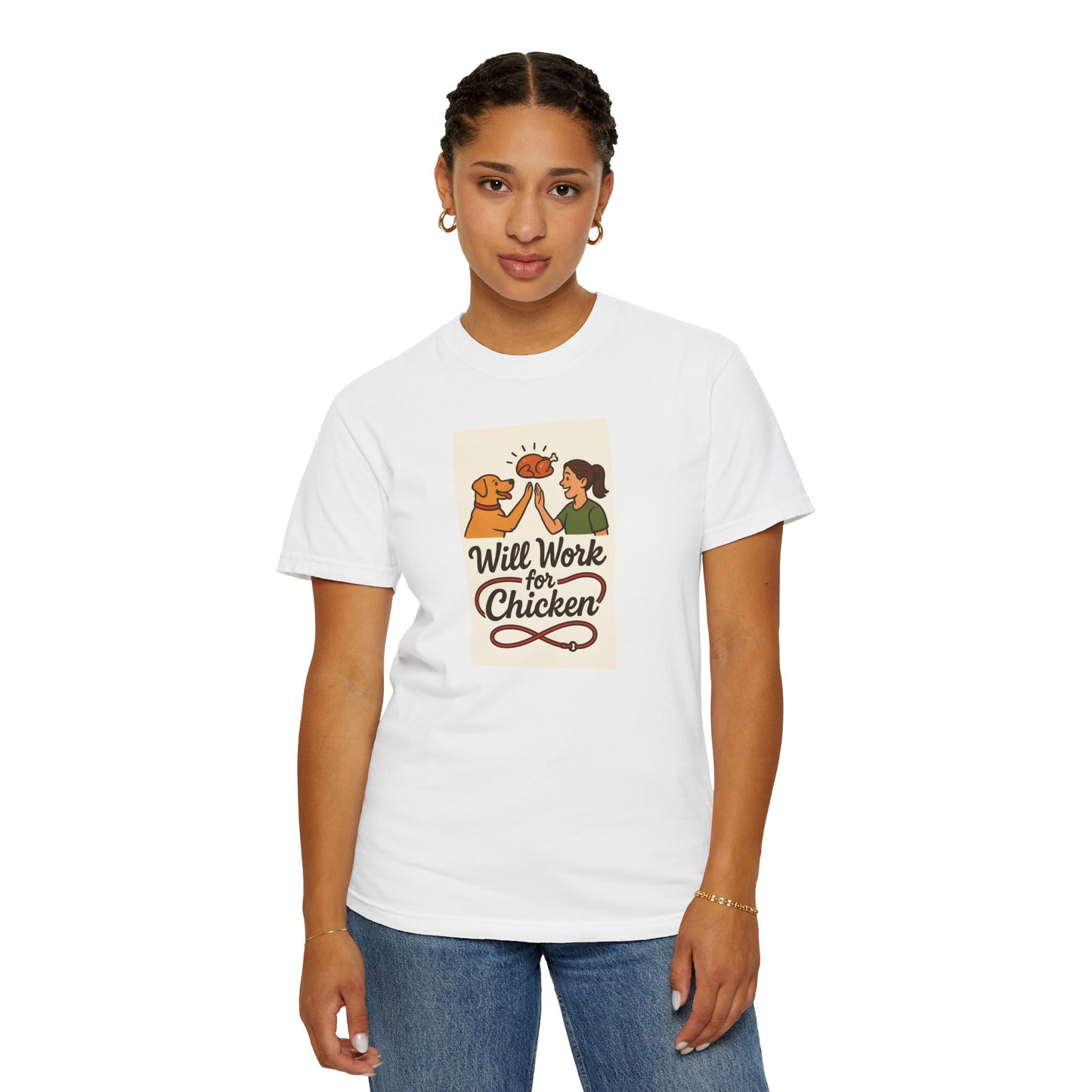 Will Work for Chicken Unisex T-Shirt | Pet Lover Gift, Funny Dog Tee, Casual Wear, Unique Animal Lover Apparel, Gift for Dog Parents