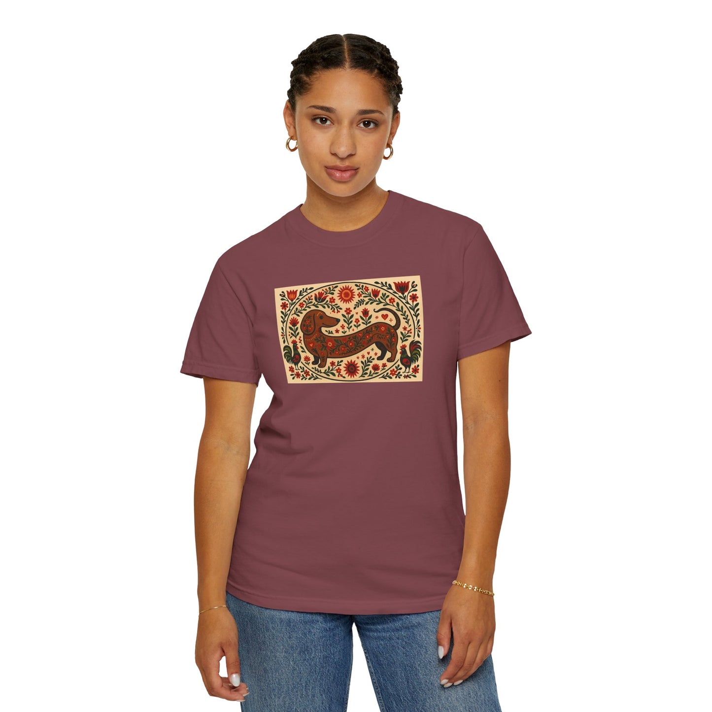Artistic Garment-Dyed Unisex T-Shirt - Handcrafted Floral Design