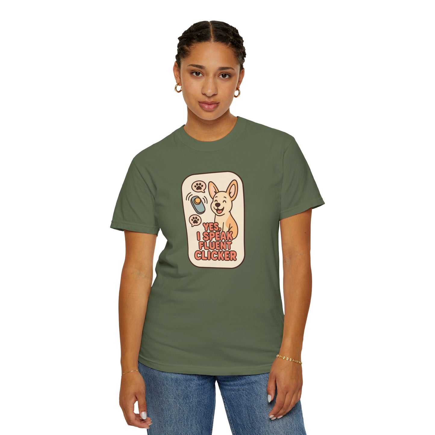 Yes, I Speak Fluent Clicker T-Shirt | Dog Trainer Gift, Animal Lover Apparel, Fun Pet Owner Top, Unique Graphic Tee, Funny Gift