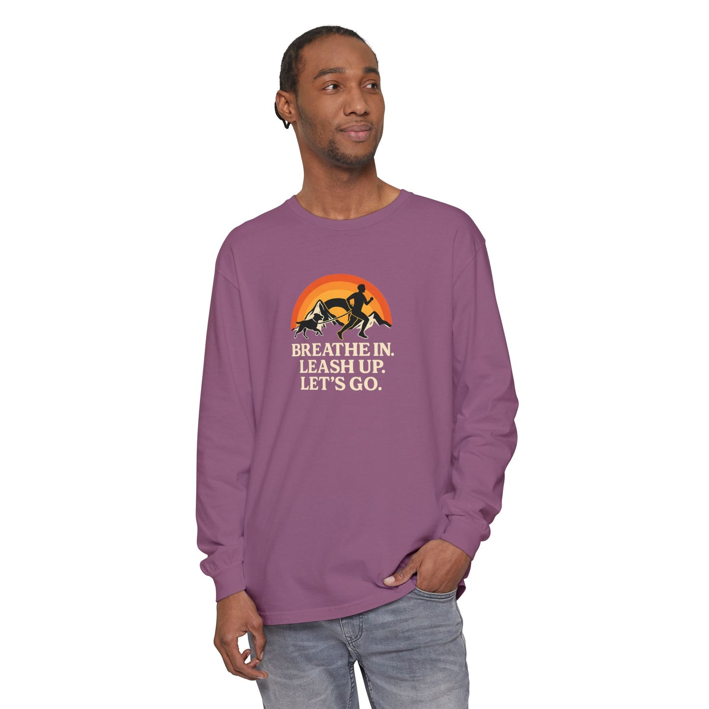Canicross Unisex Long Sleeve T-Shirt - 'Breathe In, Leash Up, Let's Go'