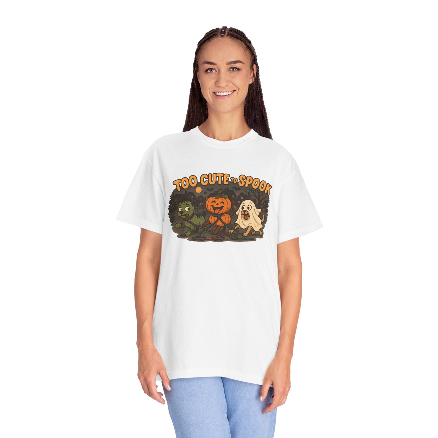 Halloween-Themed Unisex Garment-Dyed T-Shirt, Cute Spooky Tee for Fall, Perfect for Halloween Parties and Casual Wear