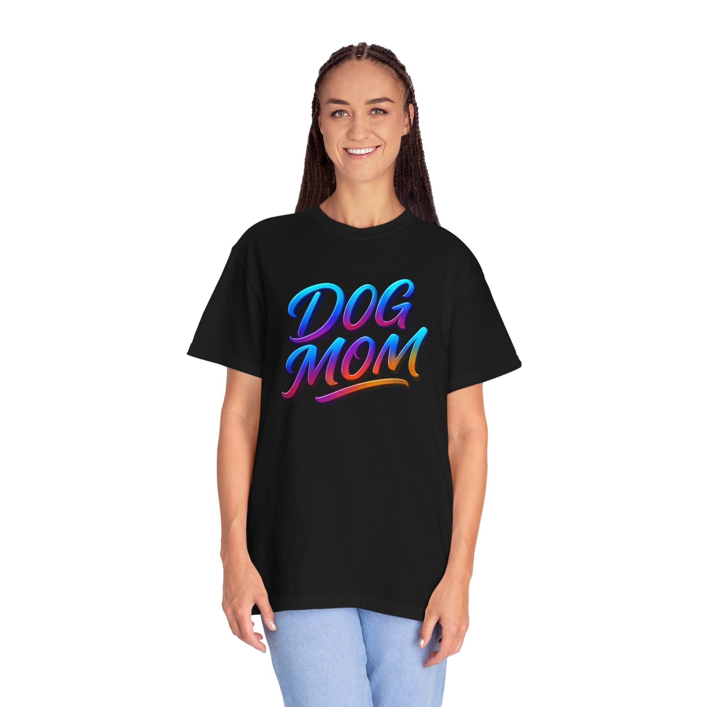 Dog Mom Garment-Dyed T-shirt, Perfect Gift for Pet Lovers, Stylish Cotton Tee, Casual Wear, Birthday Gift, Dog Owner Apparel