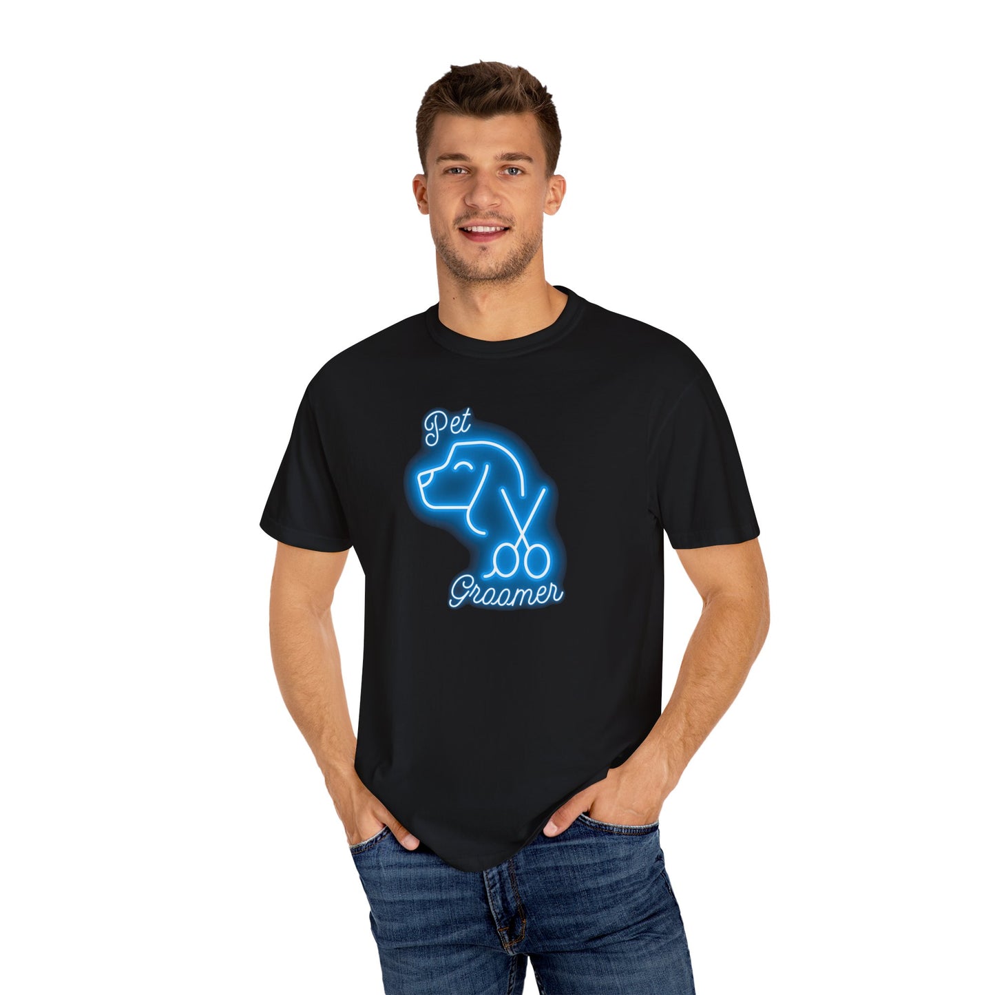 Pet Groomer Blue Neon T-Shirt - Unisex Garment-Dyed Tee for Dog Lovers
