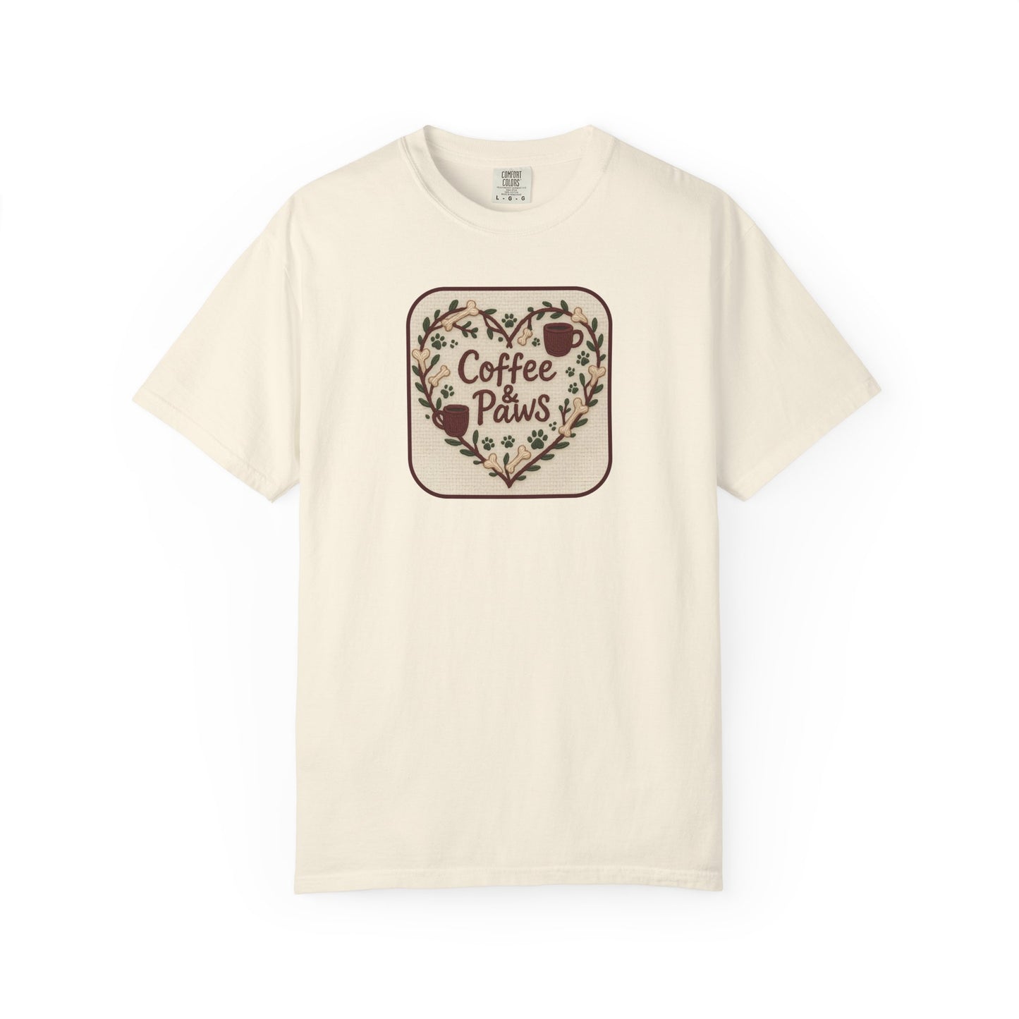 Coffee Paws Unisex Garment-Dyed T-shirt, Cute Coffee Lover Tee, Gift for Dog Owners, Nature-Inspired Shirt, Cozy Casual Wear