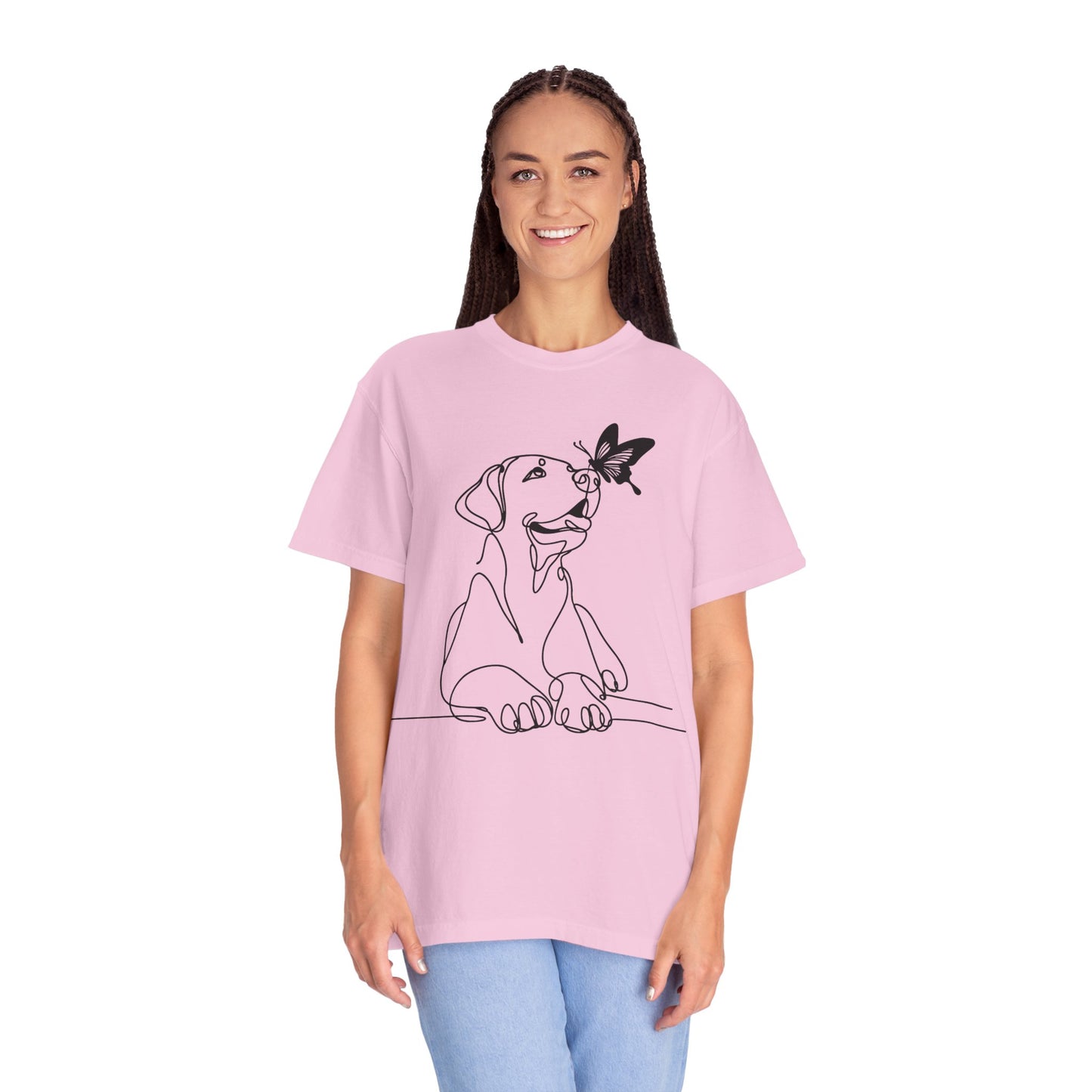 Adorable Dog and Butterfly T-Shirt, Cute Pet Tee, Dog Lover Gift, Casual Wear, Animal Lover Apparel, Birthday Gift for Dog Owners