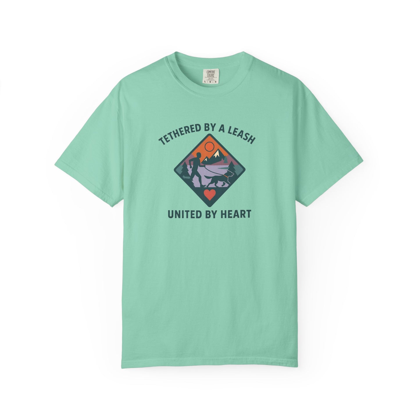 Canicross - Tethered by a Leash Unisex Garment-Dyed T-shirt - Adventure and Heart Design
