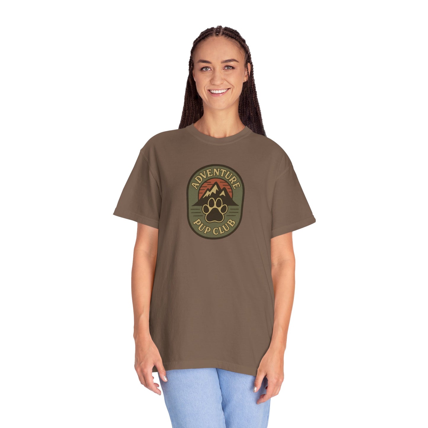 Adventure Pup Club Unisex Garment-Dyed T-Shirt, Dog Lover Gift, Outdoor Adventure Apparel, Pet Club Tee, Nature Lover Shirt