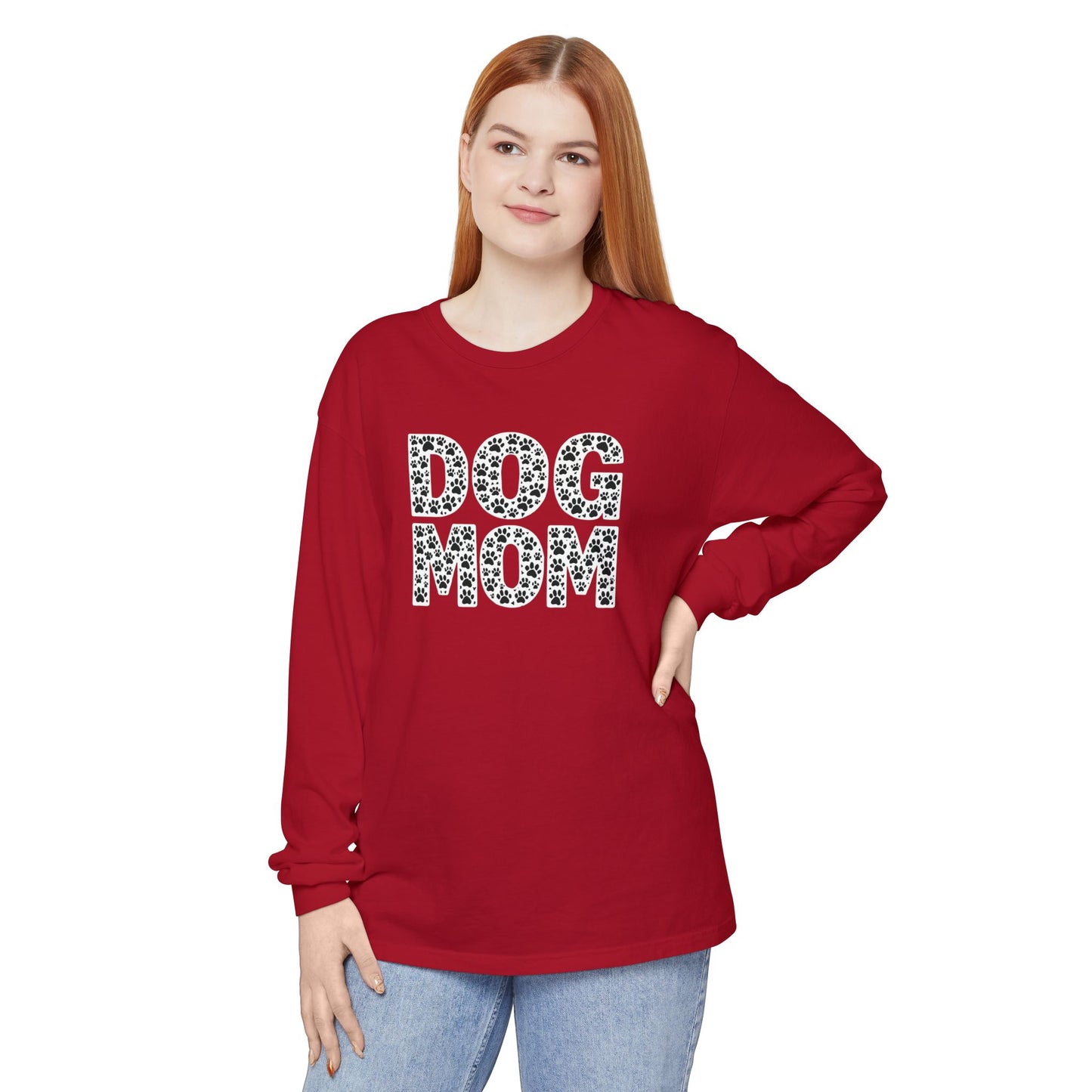 Dog Mom Long Sleeve T-Shirt, Gift for Dog Lovers, Casual Wear, Pet Owner Apparel, Unisex Dog Themed Clothing