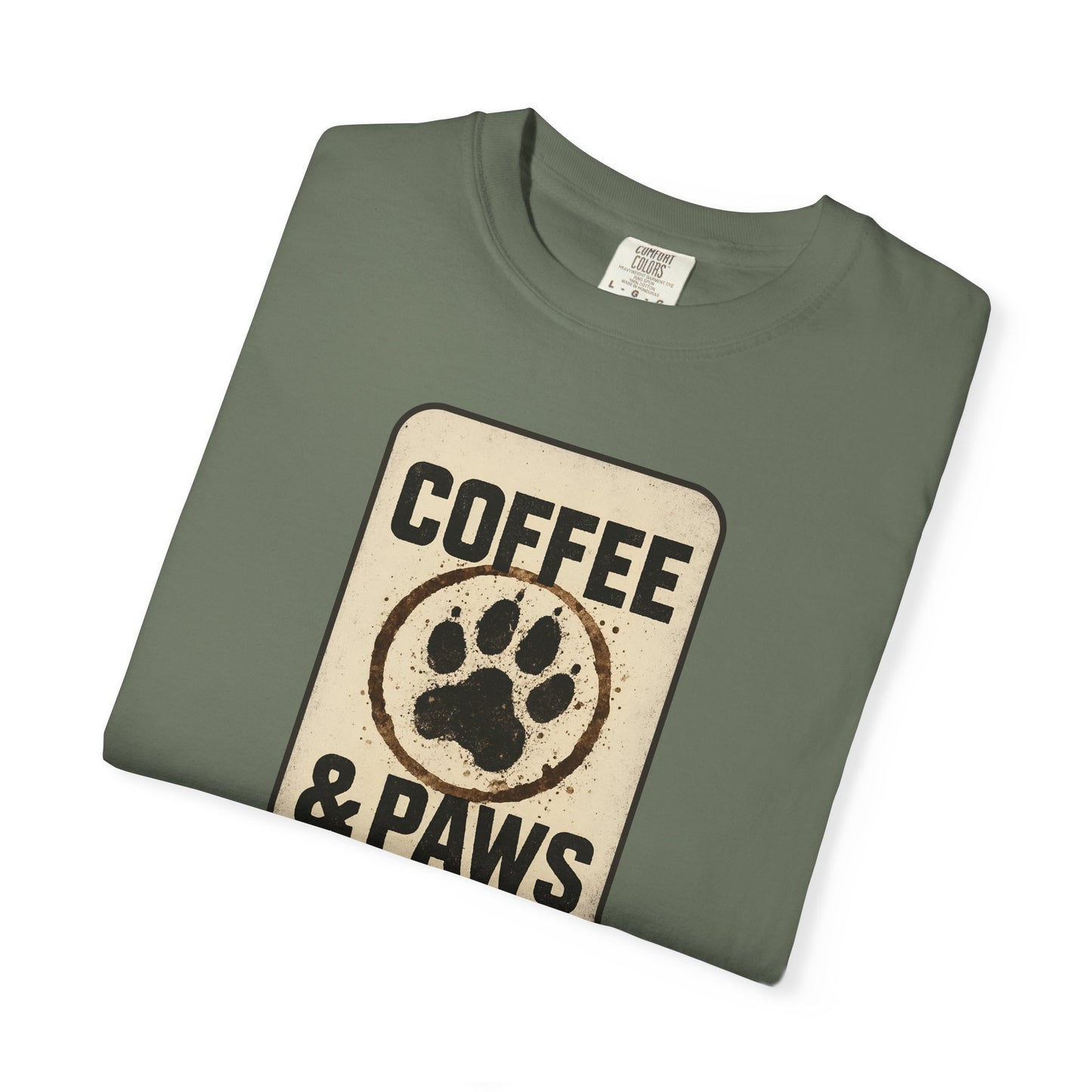 Coffee & Paws Unisex Garment-Dyed T-shirt, Dog Lover Tee, Pet Owner Gift, Coffee Lover Shirt, Animal Enthusiast Apparel, Casual Wear