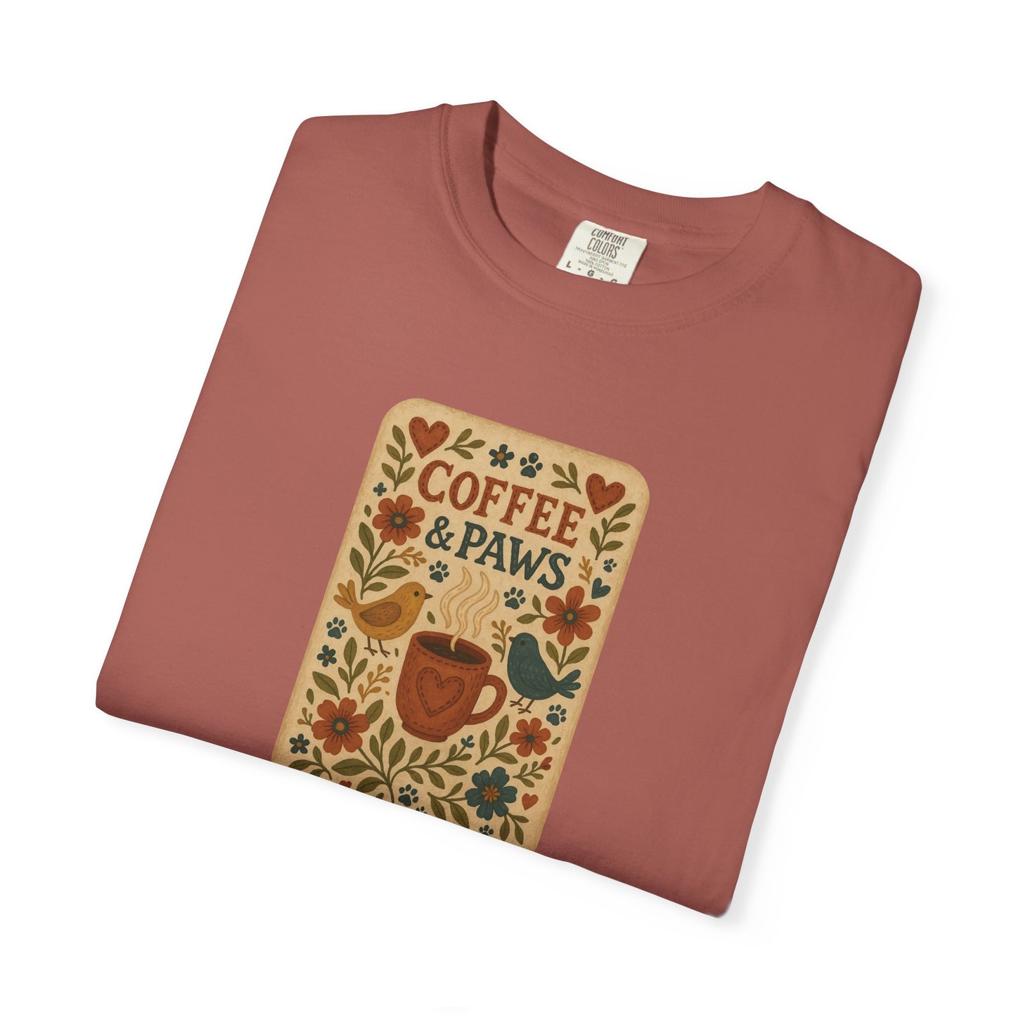 Coffee and Paws Unisex T-Shirt | Cute Pet Lover Tee, Gift for Dog Owners, Casual Wear, Animal Lover Apparel, Perfect for Coffee Lovers