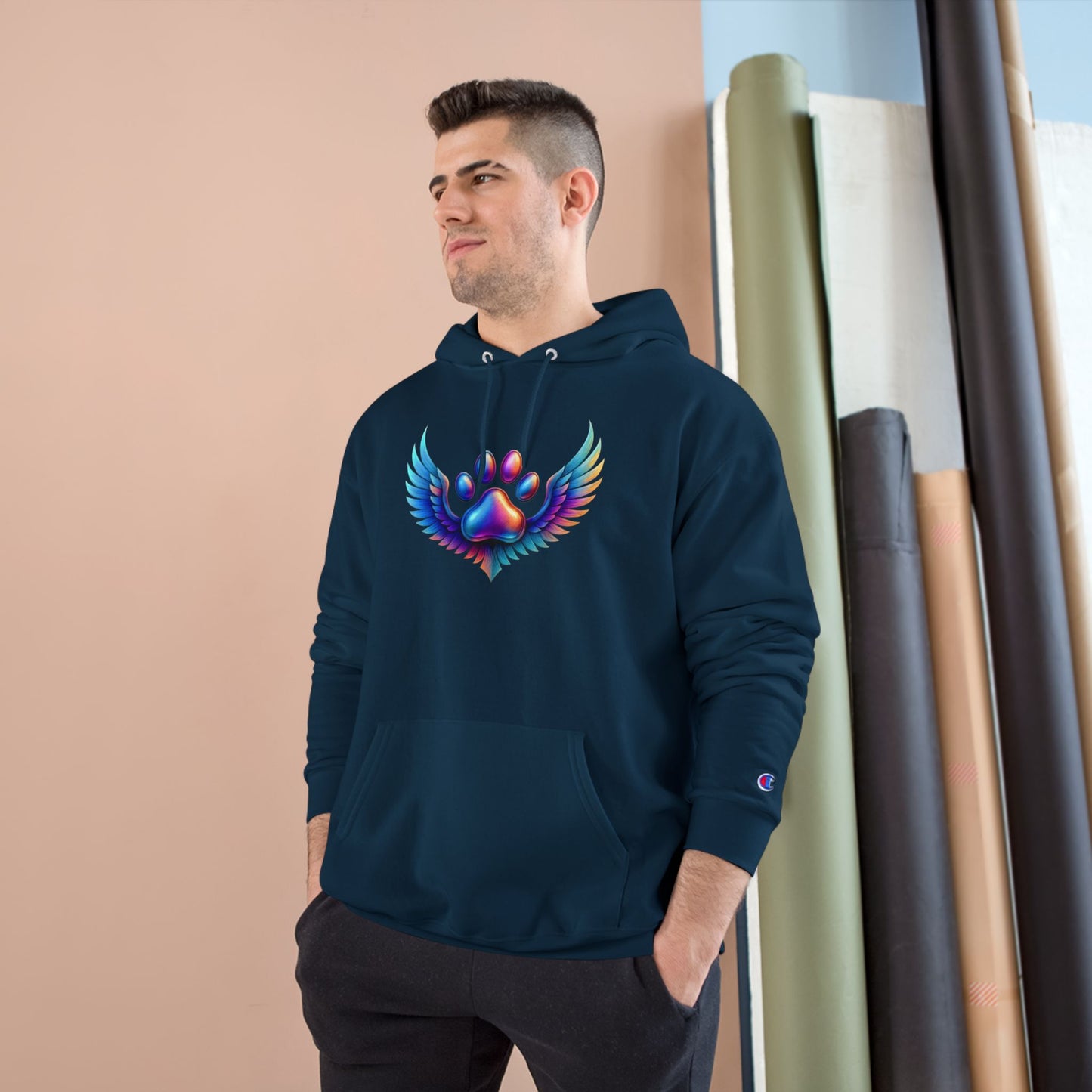 Colorful Paw Print Champion Hoodie, Pet Lover Gift, Animal Rescue Support, Cozy Casual Sweatshirt, Unique Animal Design