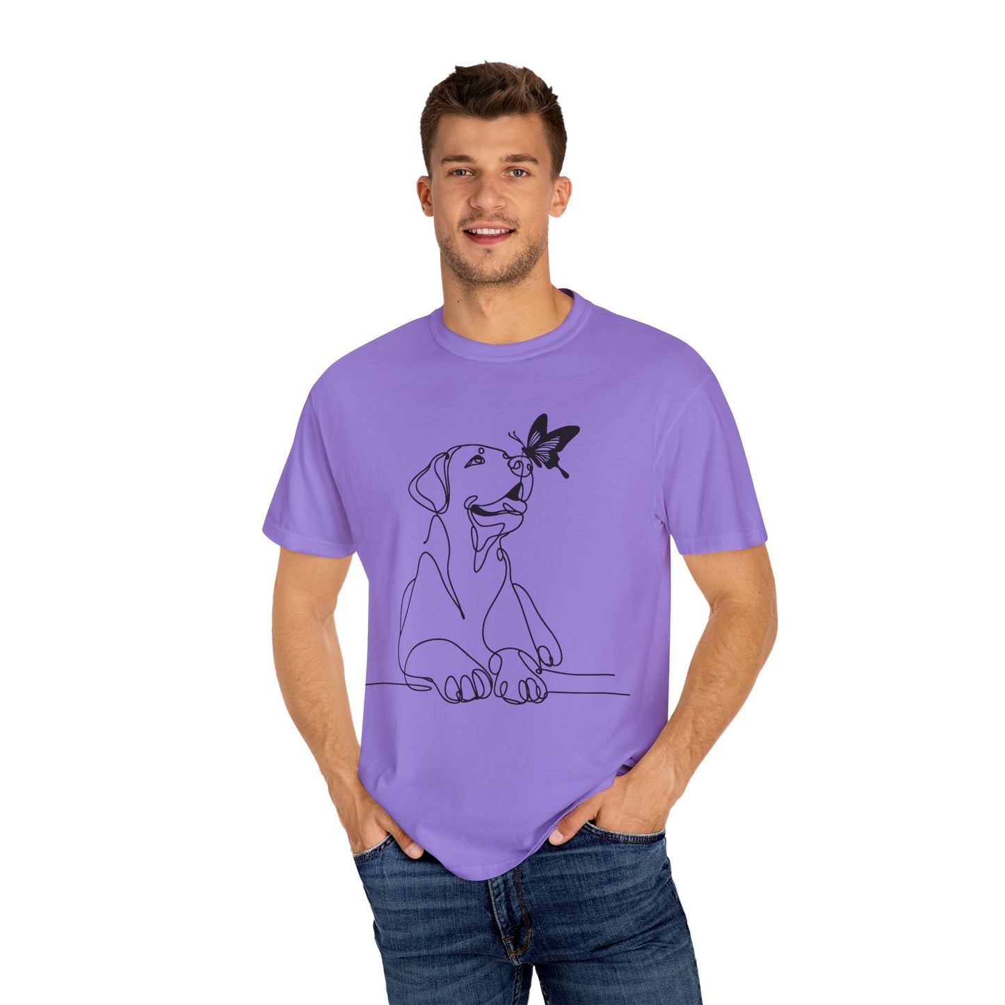 Adorable Dog and Butterfly T-Shirt, Cute Pet Tee, Dog Lover Gift, Casual Wear, Animal Lover Apparel, Birthday Gift for Dog Owners