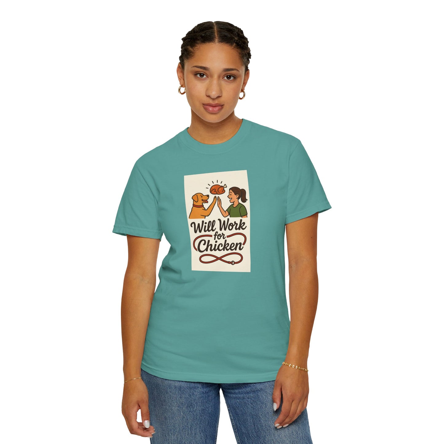 Will Work for Chicken Unisex T-Shirt | Pet Lover Gift, Funny Dog Tee, Casual Wear, Unique Animal Lover Apparel, Gift for Dog Parents