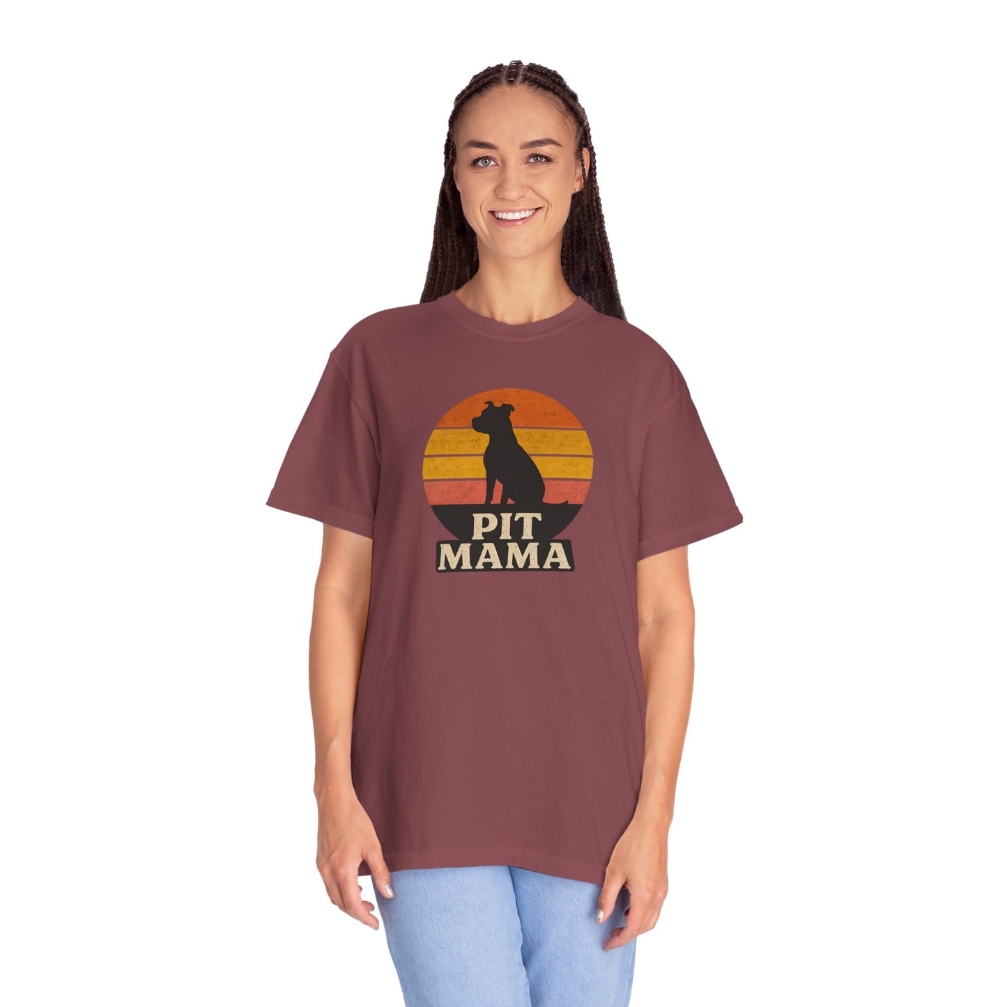 PIT MAMA Unisex Garment-Dyed T-Shirt, Dog Lover Gift, Pet Mom Apparel, Casual Tee, Perfect for Everyday Wear