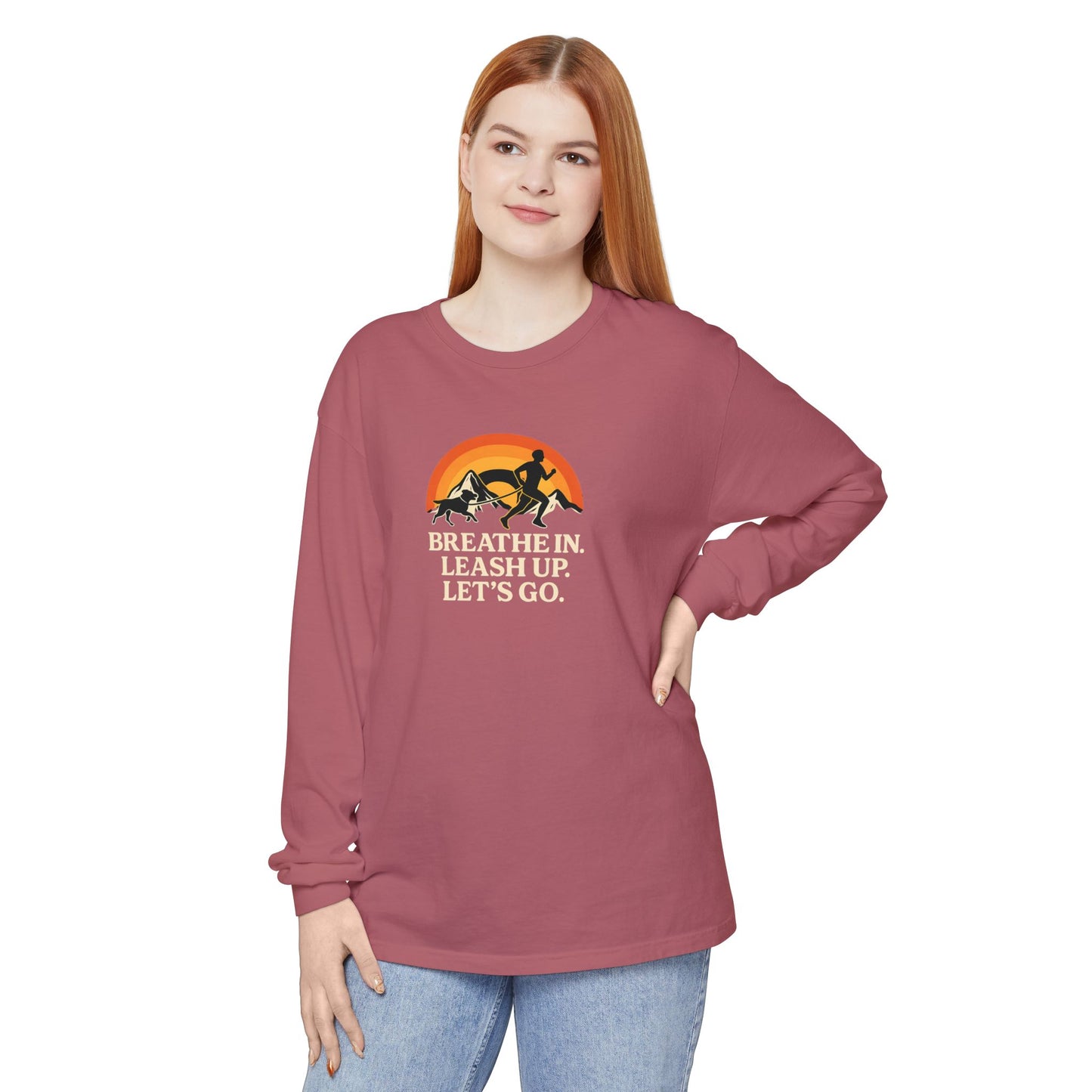 Canicross Unisex Long Sleeve T-Shirt - 'Breathe In, Leash Up, Let's Go'