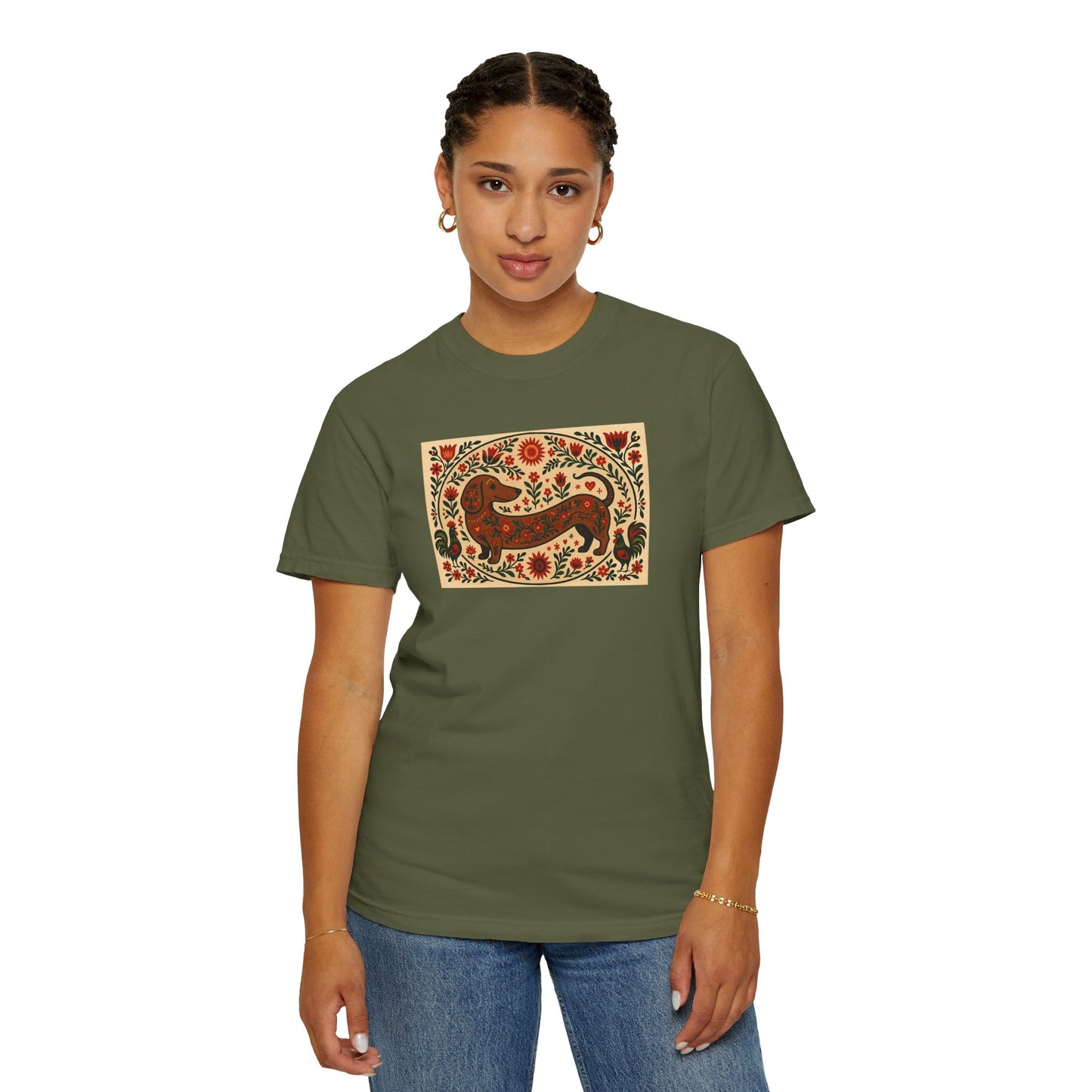 Artistic Garment-Dyed Unisex T-Shirt - Handcrafted Floral Design