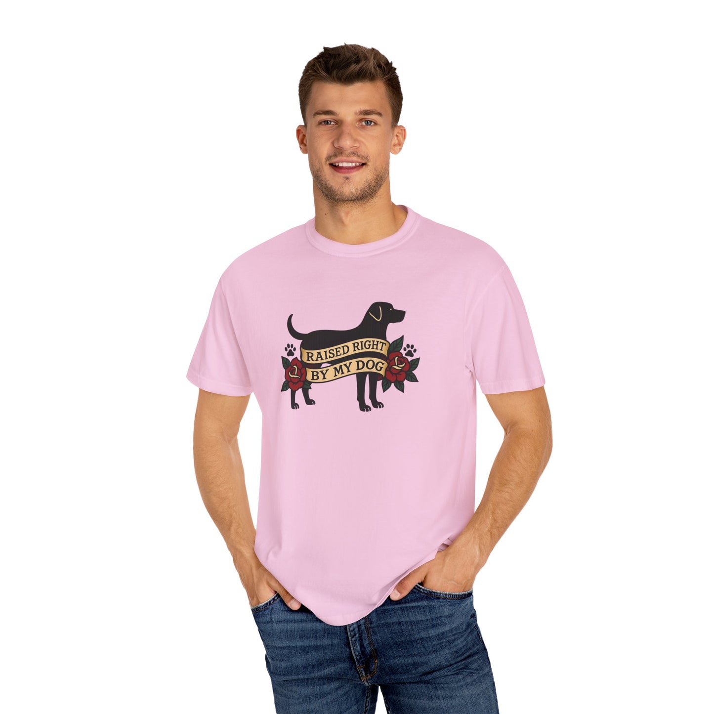 Raised Right by My Dog Tee, Unisex Pet-Themed Apparel, Gift for Dog Owners, Cute Canine Shirt