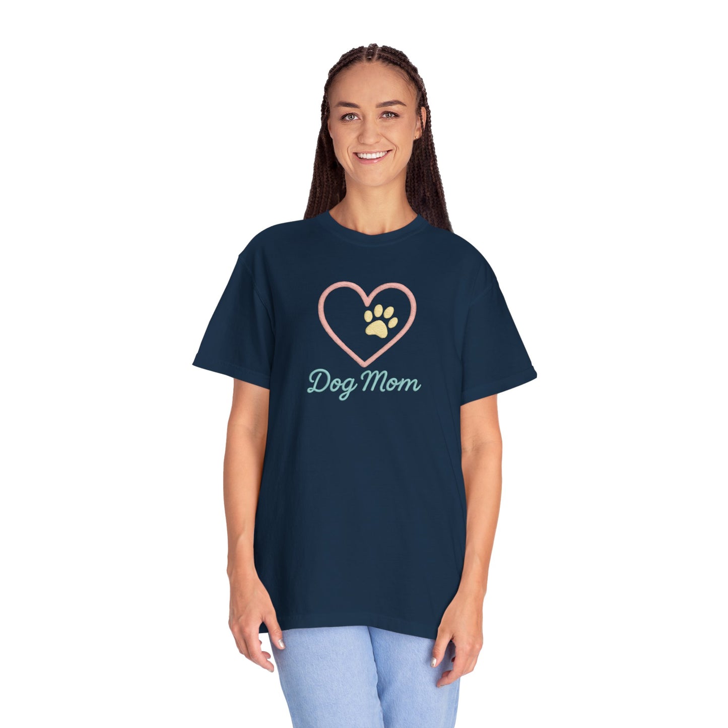 Dog Mom T-Shirt, Garment-Dyed Tee for Dog Owners, Perfect Gift for Pet Lovers, Casual Wear, Animal Lover Shirt
