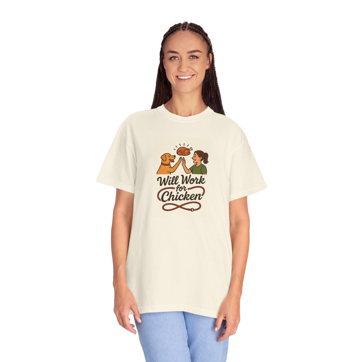 Will Work for Chicken Unisex T-Shirt | Pet Lover Gift, Funny Dog Tee, Casual Wear, Unique Animal Lover Apparel, Gift for Dog Parents