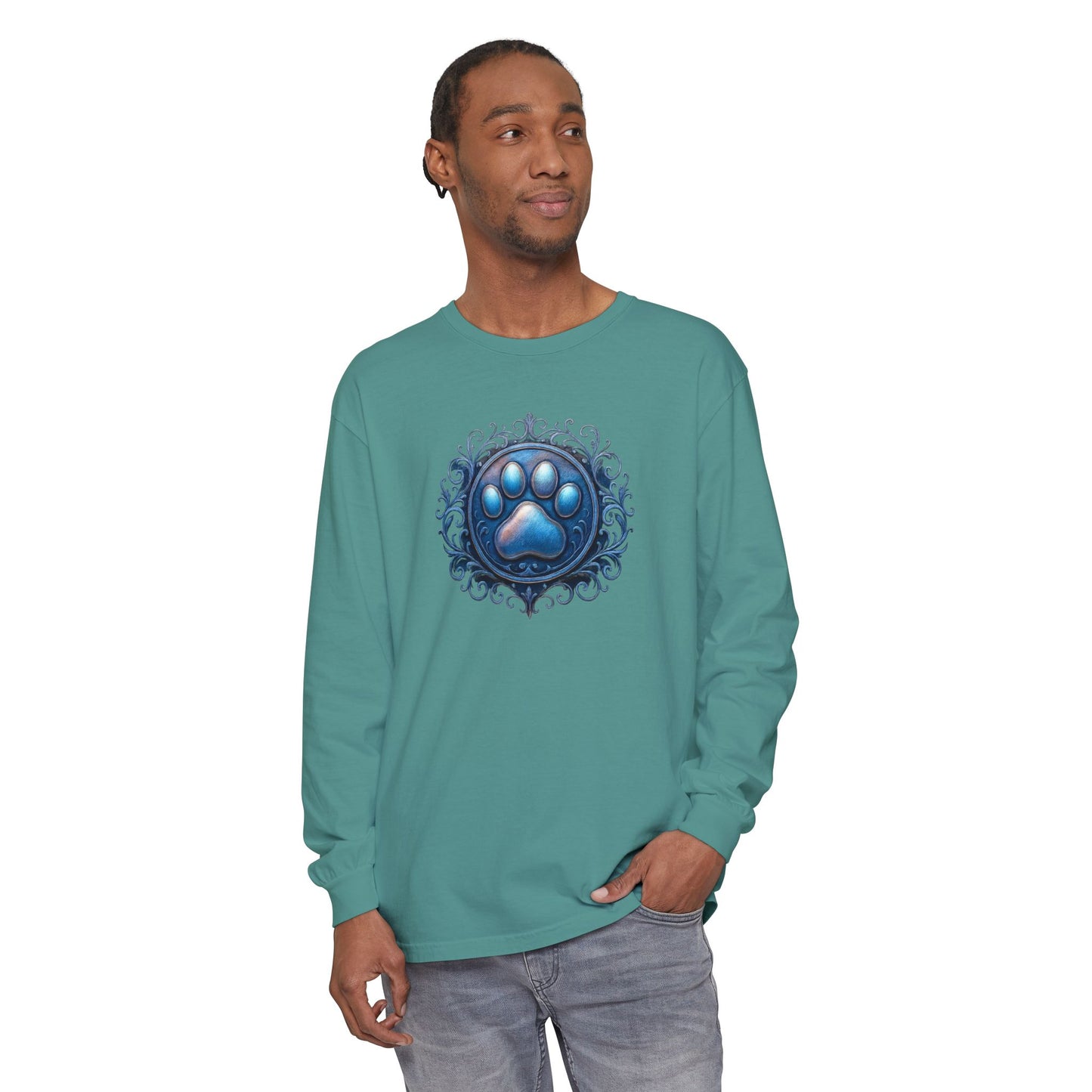 Paw Print Long Sleeve T-Shirt for Pet Lovers | Cozy Gift for Animal Enthusiasts, Casual Wear, Dog Mom Gift, Unique Pet Tee, Everyday Fashion