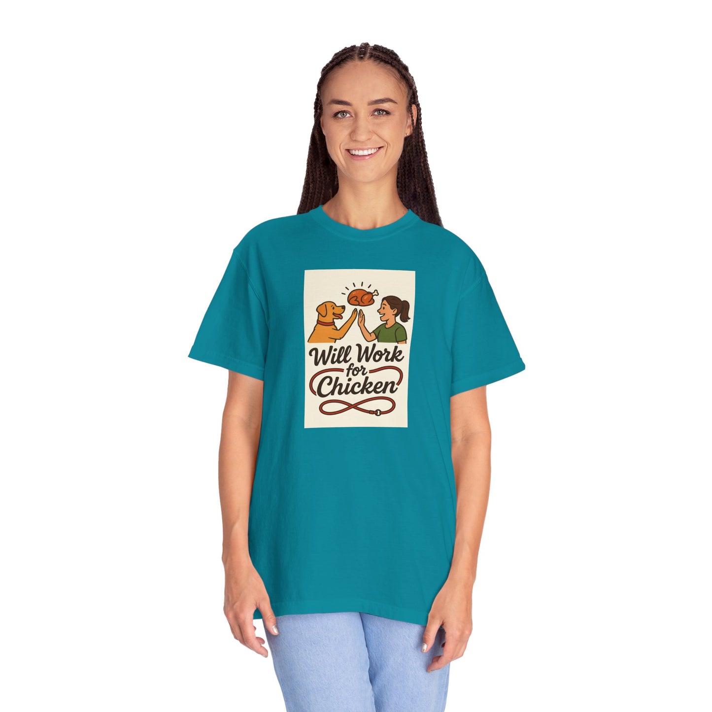 Will Work for Chicken Unisex T-Shirt | Pet Lover Gift, Funny Dog Tee, Casual Wear, Unique Animal Lover Apparel, Gift for Dog Parents